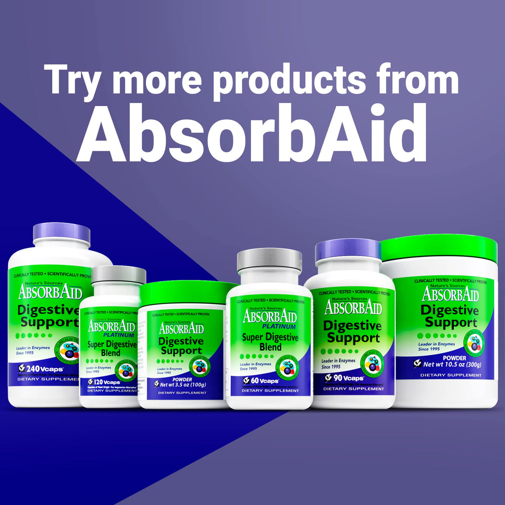 AbsorbAid Platinum Digestive Enzyme Support 60 vCaps, 12 Digestive Enzymes Plus 2 Probiotics for Maximum Relief