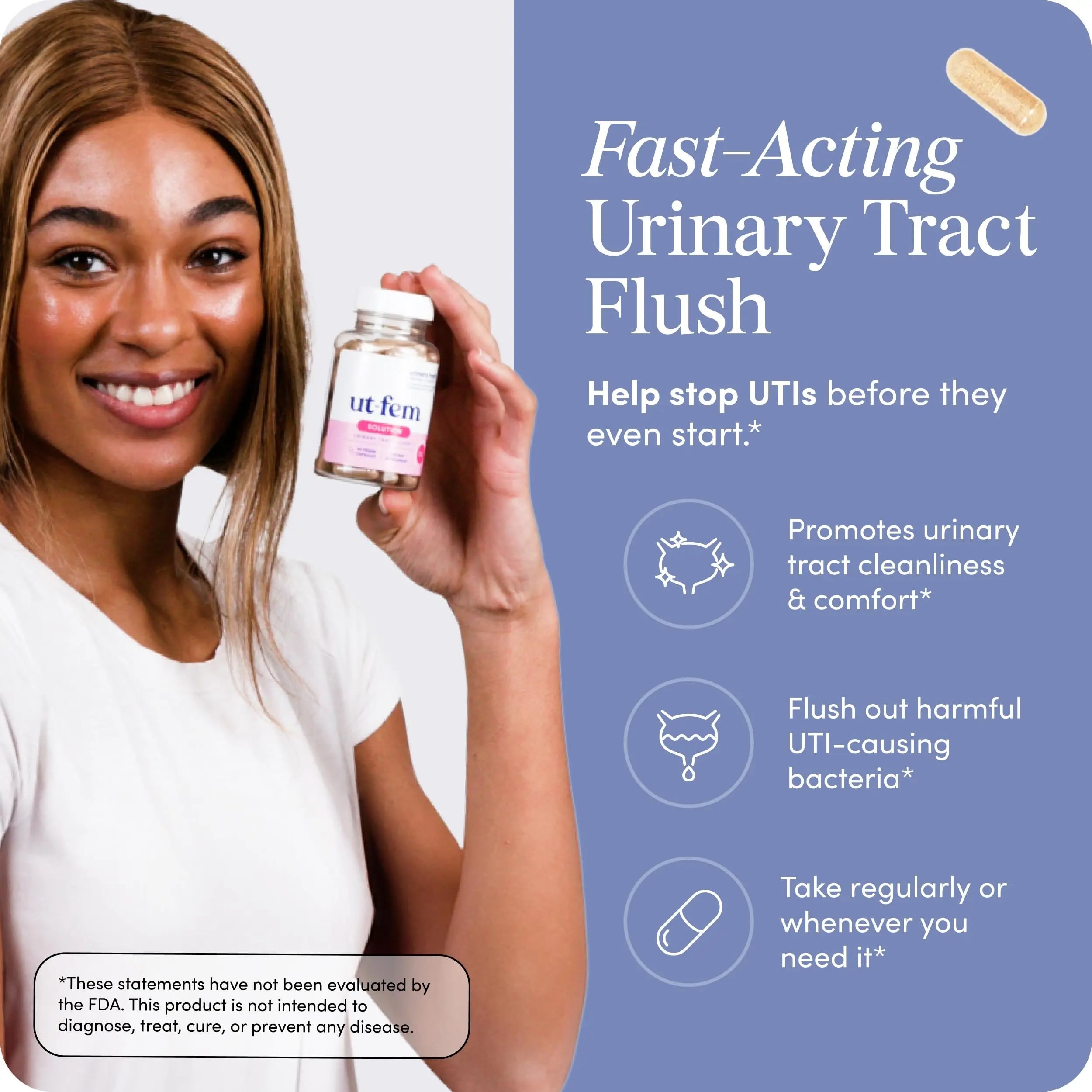 UT-Fem Solution - Fast-Acting Urinary Tract Flush for Women, Proactive UTI Support, Promotes Cleansing & Comfort, Clinical-Strength D-Mannose, Cranberry, and Natural Ingredients - 60 Vegan Capsules UT-Fem Au supplements