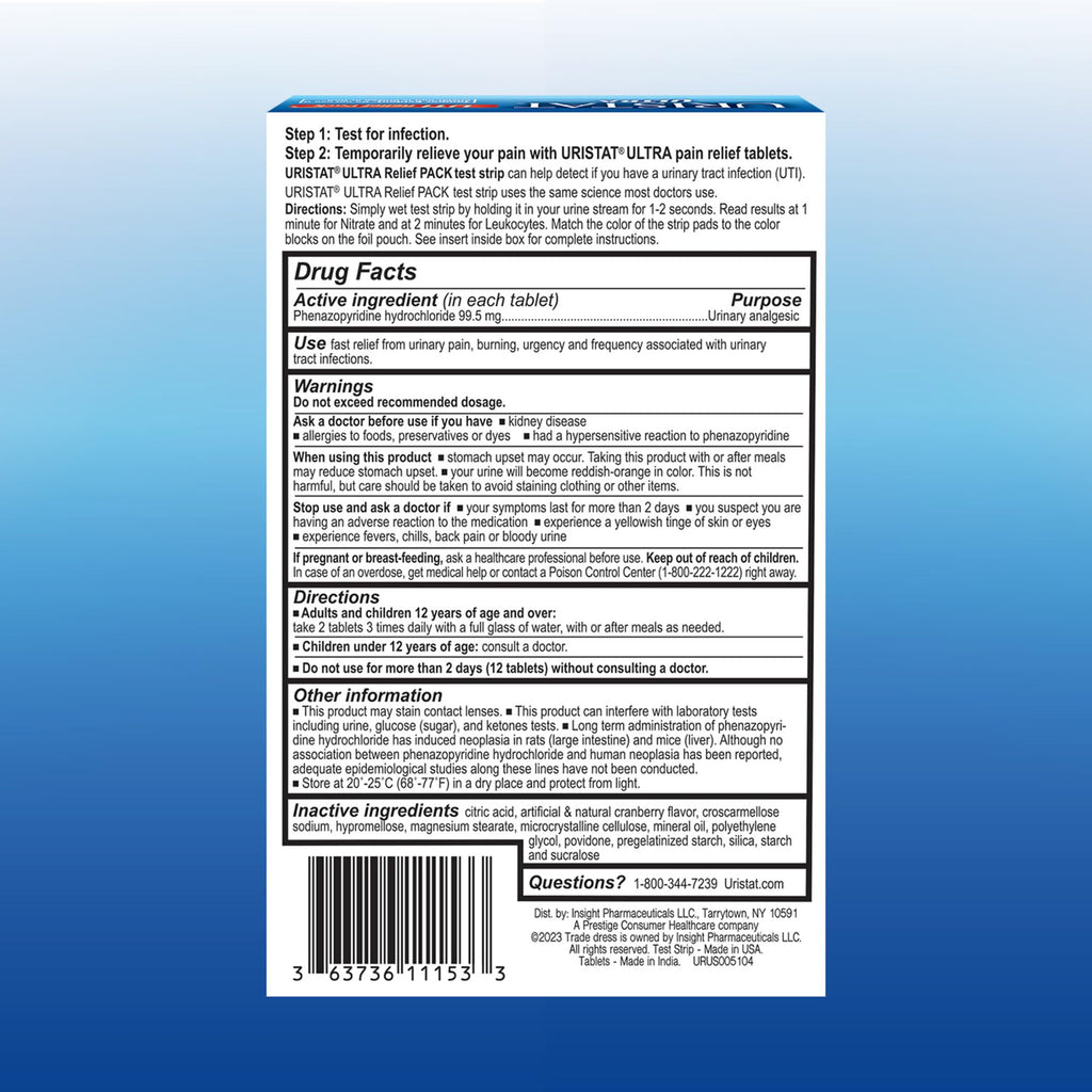 Uristat Ultra Strength Urinary Tract Infection Treatments and Test Relief Kit – 1 UTI Test Strip & 12 Cranberry Flavor Relief Tablets to Ease Urinary Pain, Burning & Urgency URISTAT Au supplements