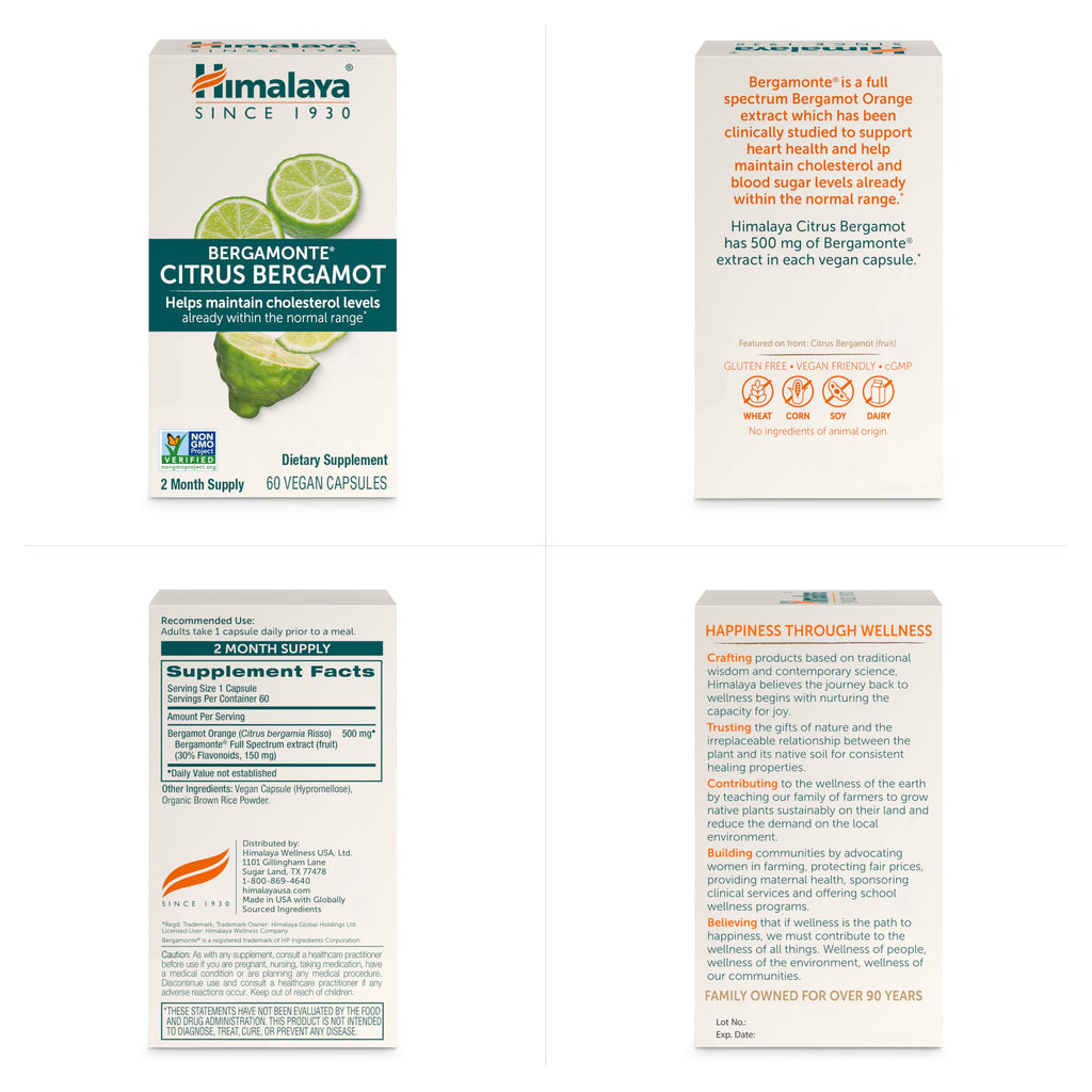 Himalaya Citrus Bergamot, Herbal Supplement for Daily Wellness, Vegan, Gluten Free, 500 mg Bergamonte® Extract, 60 Capsules