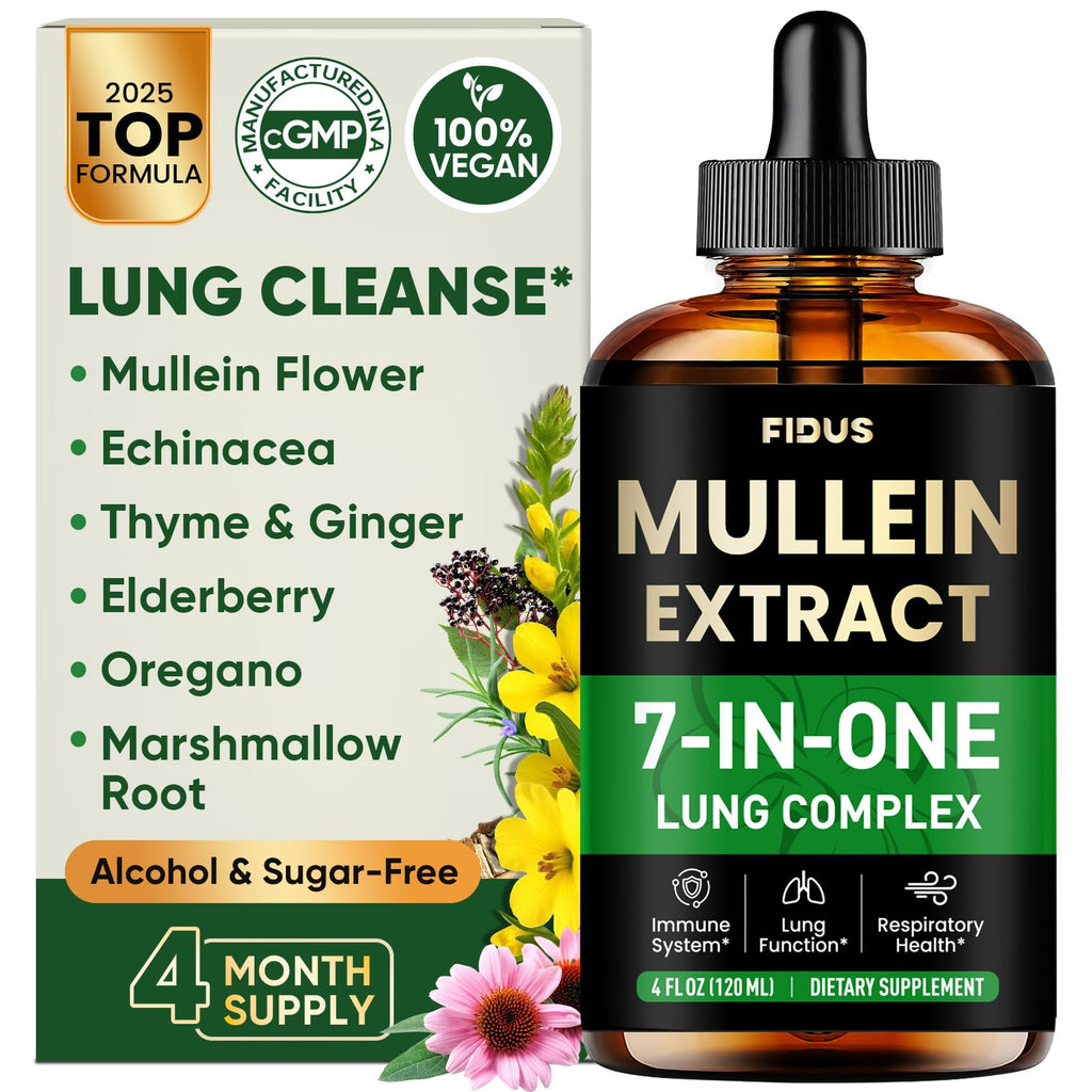 Mullein Drops for Lungs, 120 Servings - Mullein Leaf with 7 Herbs Echinacea, Oregano, Ginger, Elderberry, Marshmallow Root & Thyme - Lung Detox for Smokers