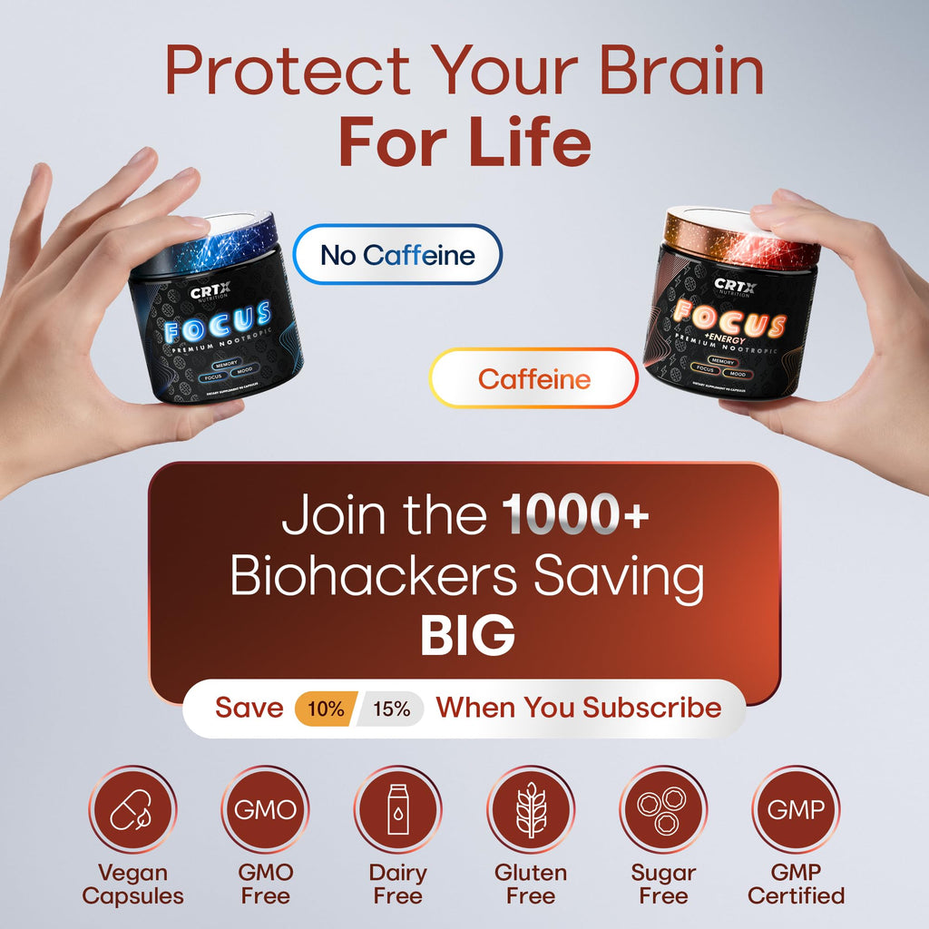 Nootropic Strongest Focus Supplement - Clinically Backed Ingredients Made in USA - Scientifically Backed Doses - Supplement for Brain Fog - AlphaGPC, Lions Mane, Rhodiola and More 10:1 90 Capsules CRTX Nutrition Au supplements