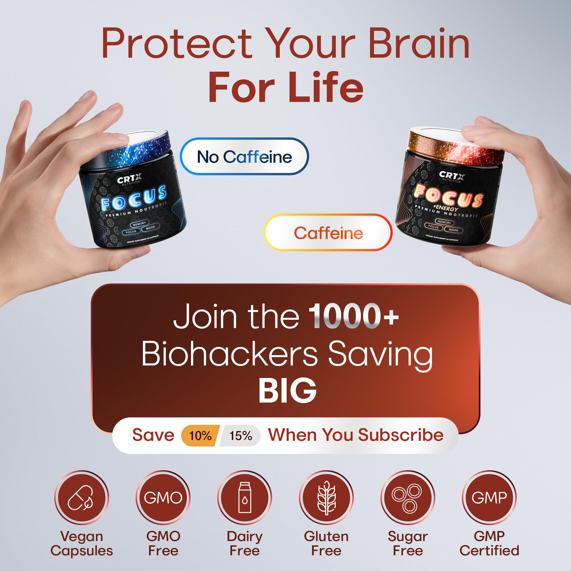 Nootropic Strongest Focus Supplement - Clinically Backed Ingredients Made in USA - Scientifically Backed Doses - Supplement for Brain Fog - AlphaGPC, Lions Mane, Rhodiola and More 10:1 90 Capsules CRTX Nutrition Au supplements