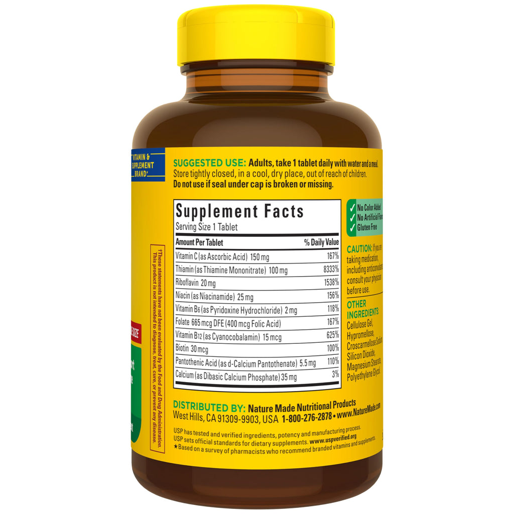 Nature Made Super B Complex with Vitamin C & Folic Acid, B Complex Vitamins for Women and Men, Dietary Supplement
