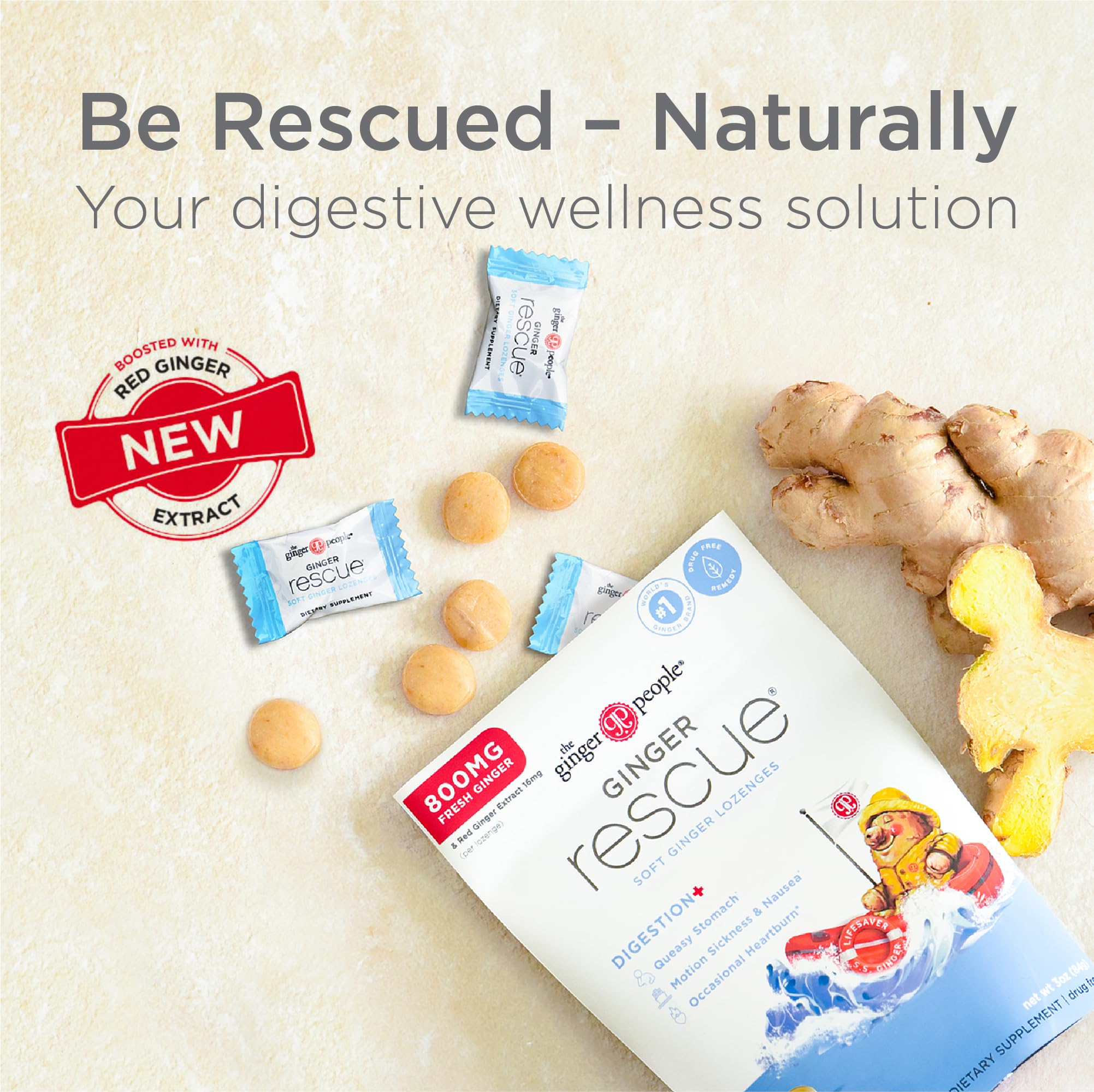 The Ginger People Ginger Rescue Digestive Wellness Lozenges (Soft) | Extra Strength - 800mg | Nausea, Upset Stomach, Motion Sickness