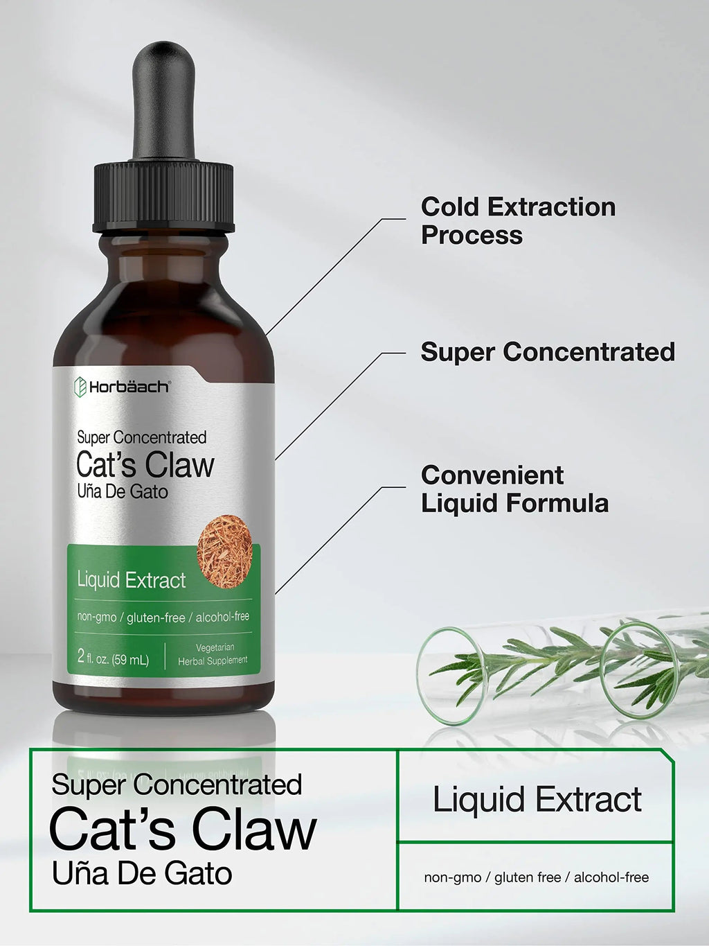 Cats Claw Herb Extract Tincture | 2 Fl Oz | Alcohol Free | Vegetarian, Non-GMO, Gluten Horbäach Au supplements
