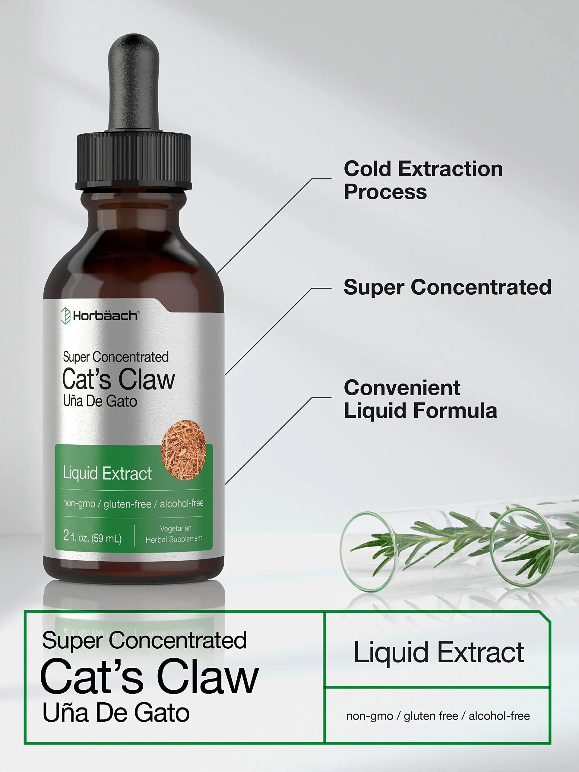 Cats Claw Herb Extract Tincture | 2 Fl Oz | Alcohol Free | Vegetarian, Non-GMO, Gluten Horbäach Au supplements