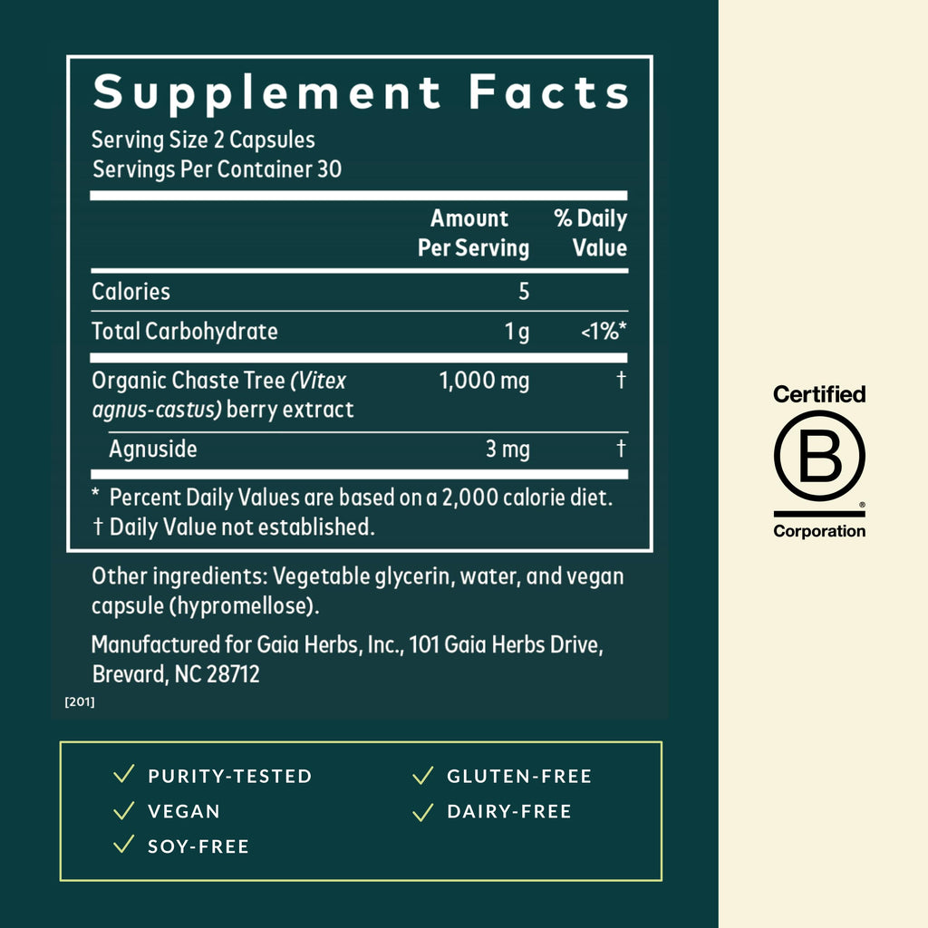 Gaia Herbs Vitex Berry - Vitex Traditionally Used to Support Hormone Balance for Women & a Healthy Menstrual Cycle* - 60 Vegan Liquid Phyto-Caps (30 Servings) Gaia Herbs Au supplements