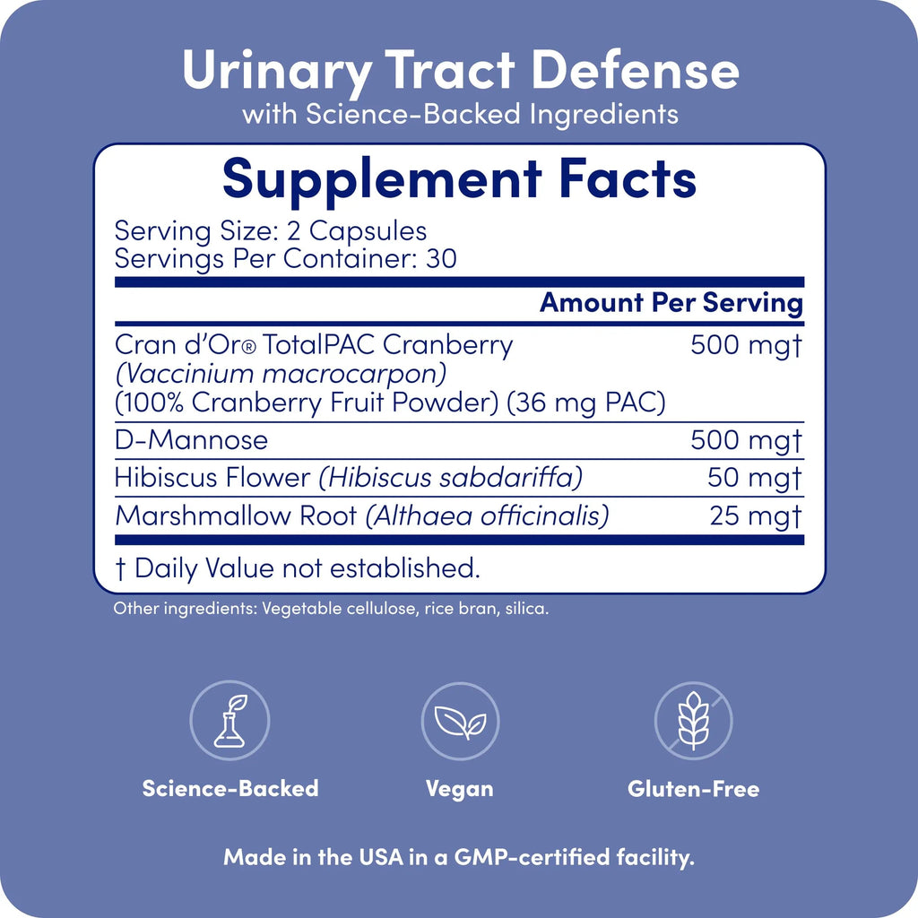 UT-Fem Protection - Urinary Tract Defense for Women, 3-in-1 Daily Defense Formula to Protect Urinary Tract Health, D-Mannose, Cranberry + Hibiscus, Natural Supplement - 60 Vegan Capsules UT-Fem Au supplements