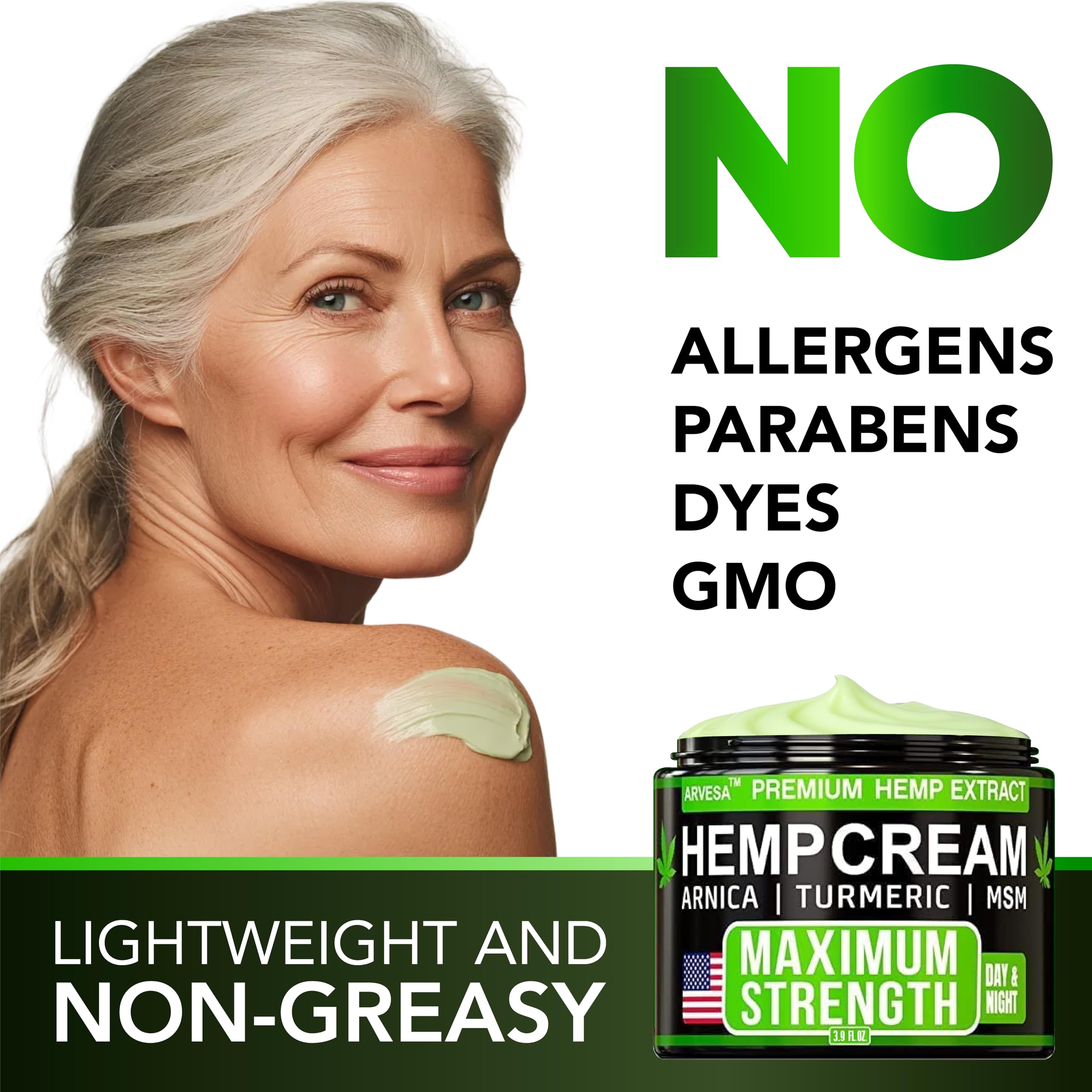 Hemp Cream - Maximum Strength - Natural Hemp Oil Extract Gel Rub with MSM - Glucosamine - Arnica - Turmeric - Maximum Strength - Formulated in USA - 3.9 oz Arvesa Au supplements