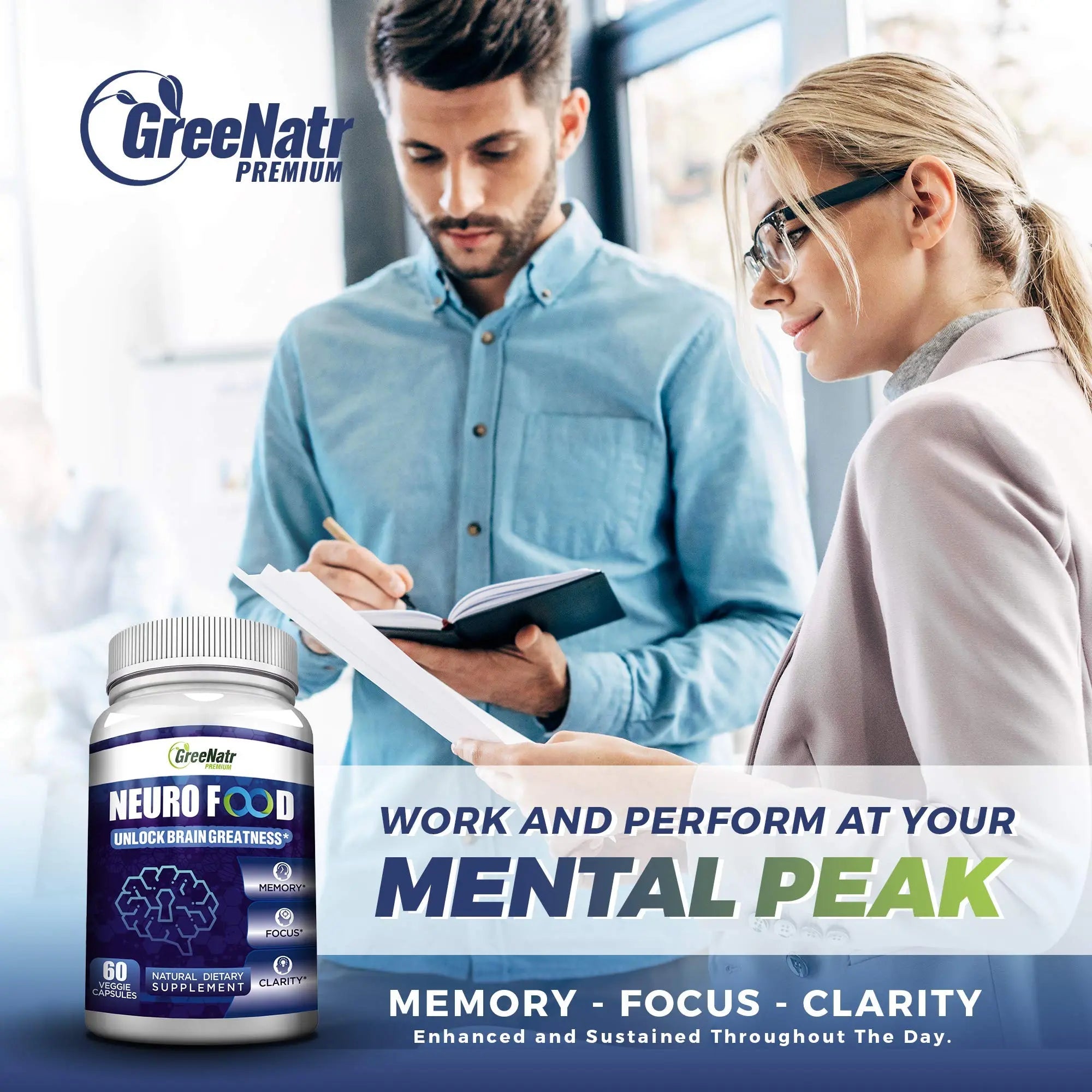 GreeNatr Brain Supplement with B12 Vitamin for Enhanced Memory, Energy, Focus, and Clarity GreeNatr Au supplements