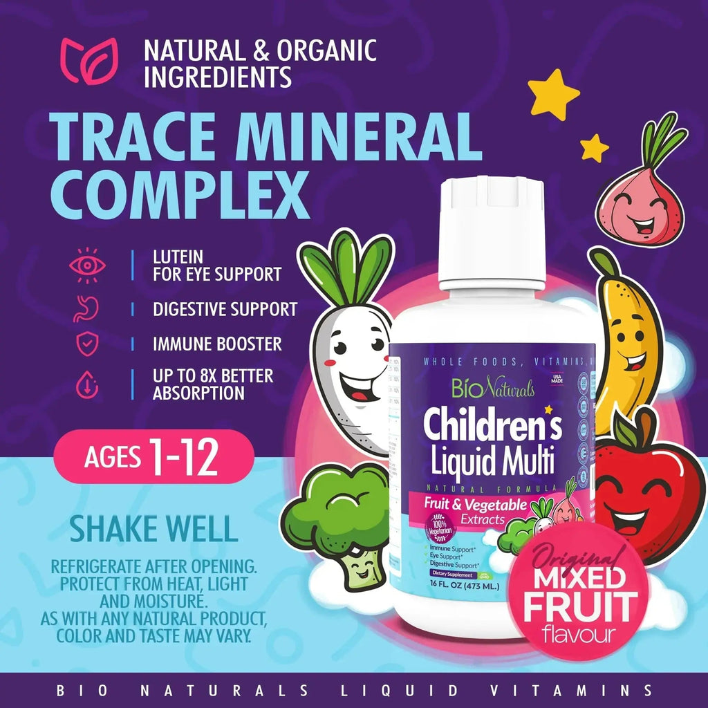 Bio Naturals Children's Liquid Multivitamin & Immune Booster - Natural Supplement for Kids & Toddlers with Vitamins A B C D3 E, Fiber Bio Naturals Au supplements