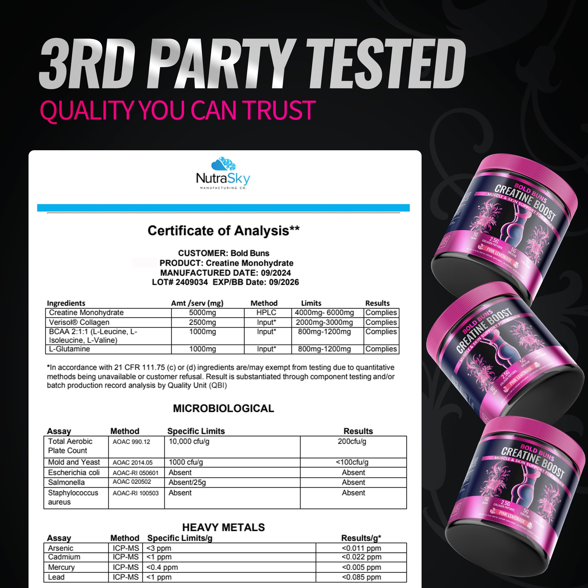 Bold Buns Creatine for Women – Supplement with Collagen & BCAA – Supports Muscle Development, Post-Workout Recovery, Skin Elasticity,