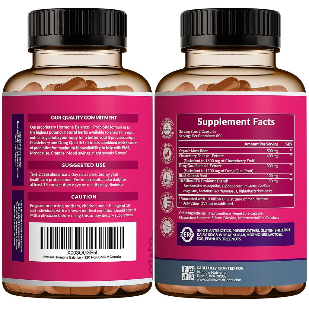 Hormone Balance + Probiotics for Women (3450mg) Natural Relief for Menopause Rainbow Nutrients, LLC Au supplements