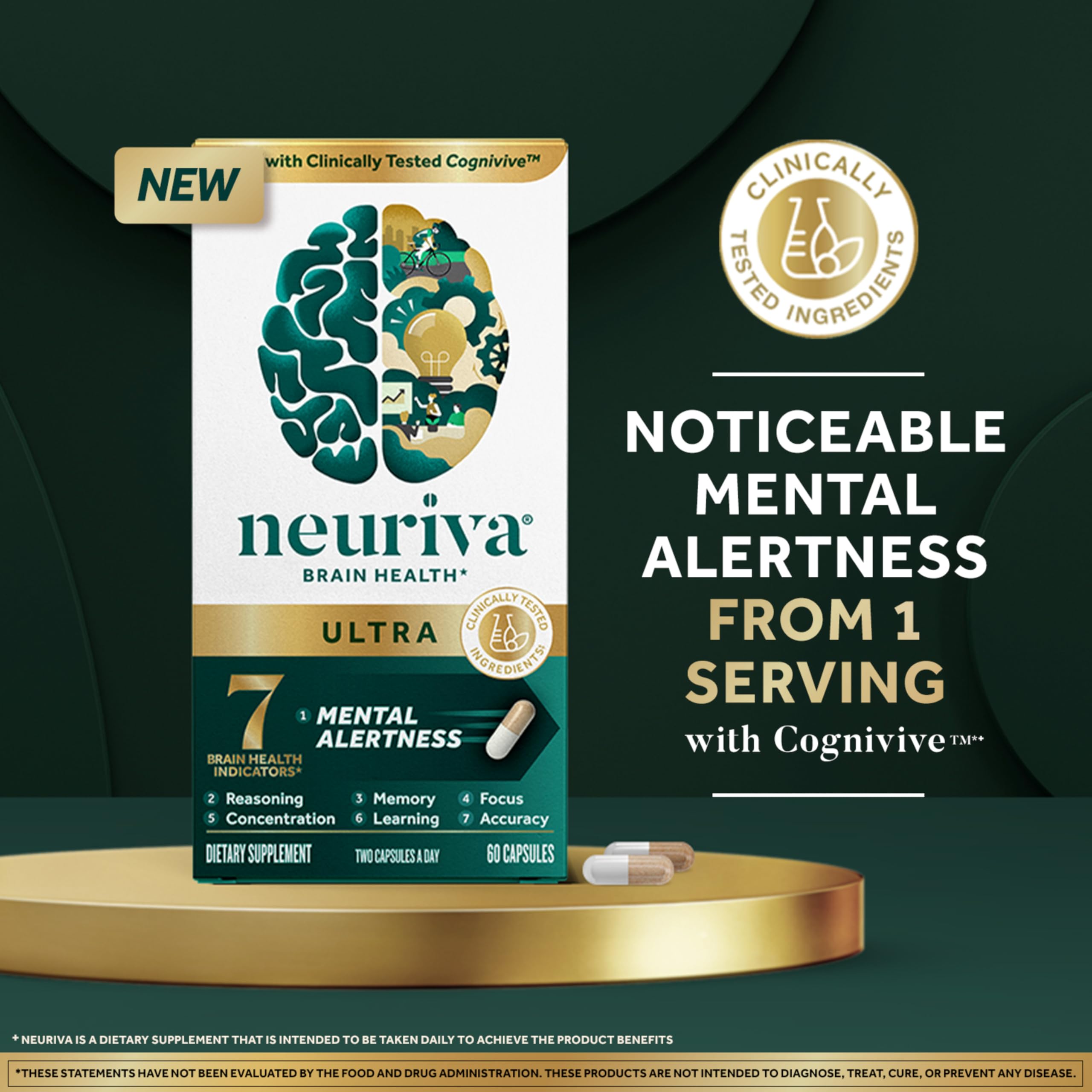NEURIVA Ultra Decaffeinated Clinically Tested Supplement for Mental Alertness, Memory, Focus & Concentration, Cognivive, Neurofactor