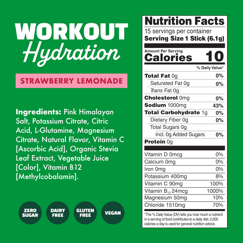 Waterboy Workout Hydration | 2,960mg Sugar Free Electrolyte Powder Packets | L-Glutamine + Vitamins | No Sugar, All Natural, Gluten Free