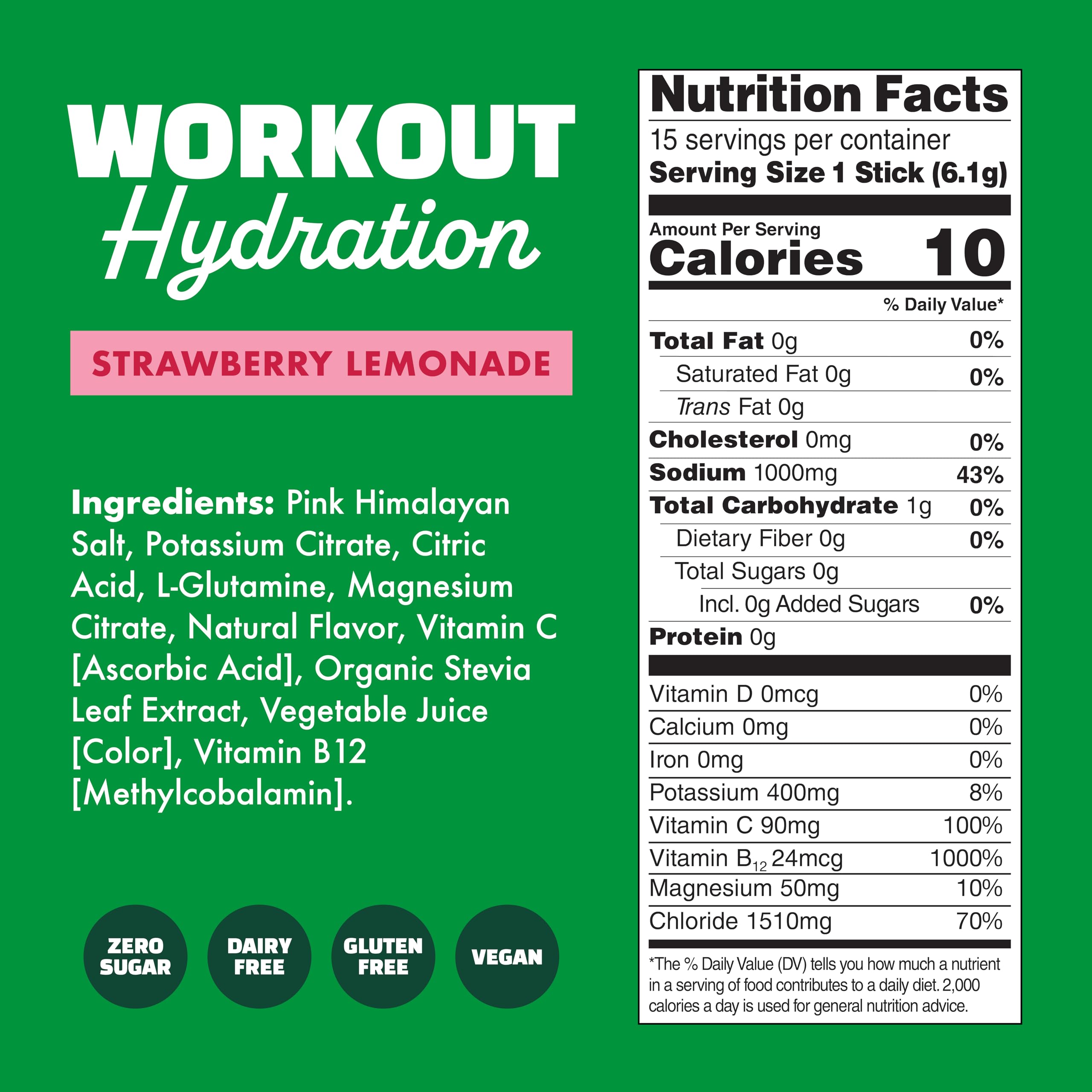 Waterboy Workout Hydration | 2,960mg Sugar Free Electrolyte Powder Packets | L-Glutamine + Vitamins | No Sugar, All Natural, Gluten Free