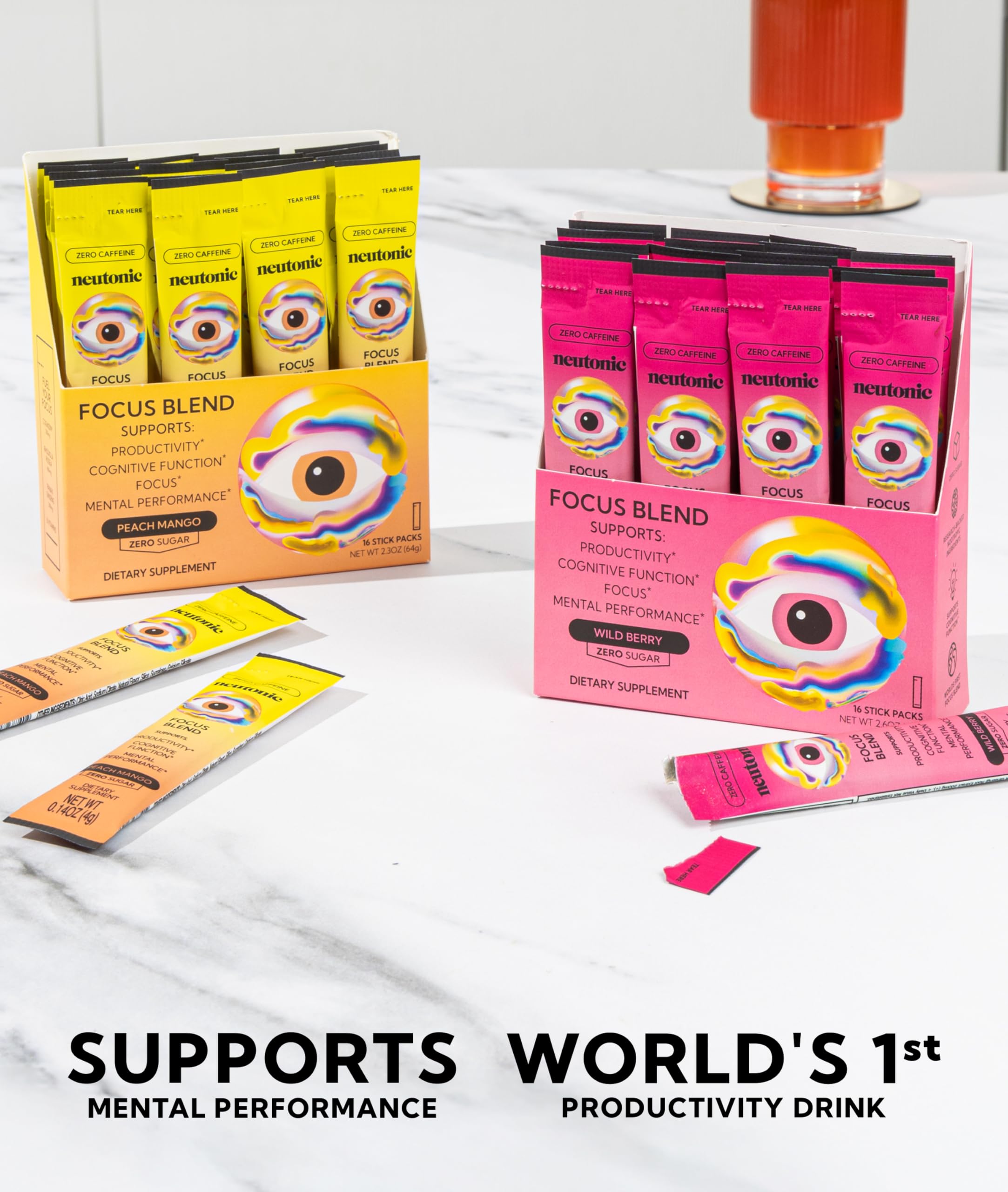 Neutonic Nootropic Focus Blend Powder | Peach Mango & Wild Berry 32 Sticks | Caffeine Free, Zero Sugar | Support Memory, Mental Clarity, Cognitive Function | Boost Focus, Energy, Brain Health Neutonic Au supplements