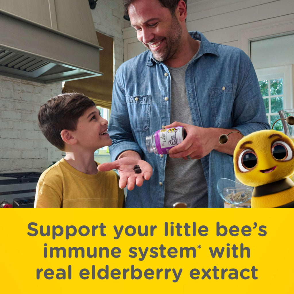 Zarbee’s Kids Elderberry Immune Support Supplement Gummies, Vitamins A C D3 E & Zinc, Elderberry Extract, Gluten & Gelatin Free