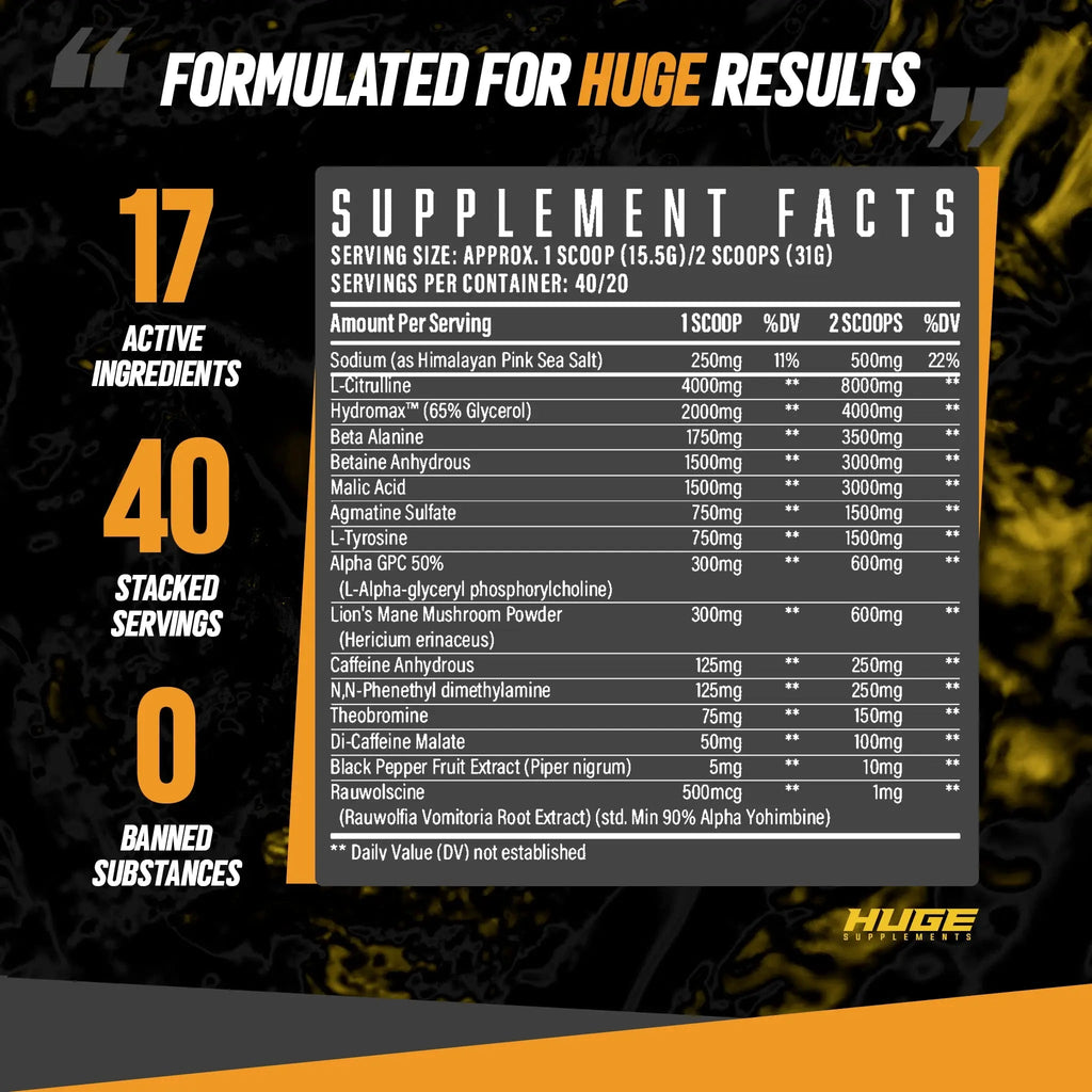 Huge Supplements Wrecked Pre-Workout Powder, 30G+ Ingredients Per Serving to Boost Huge Supplements Au supplements