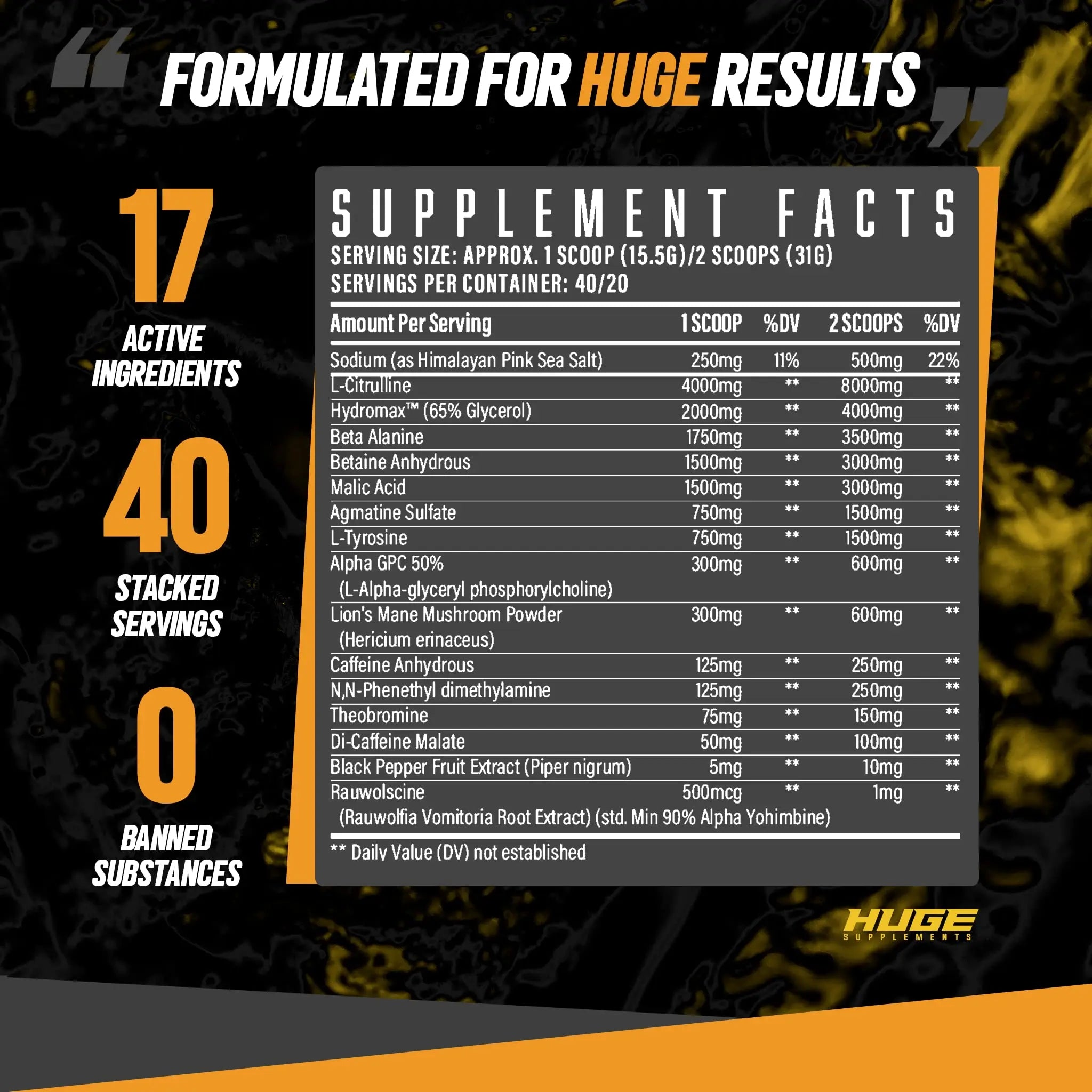 Huge Supplements Wrecked Pre-Workout Powder, 30G+ Ingredients Per Serving to Boost Huge Supplements Au supplements