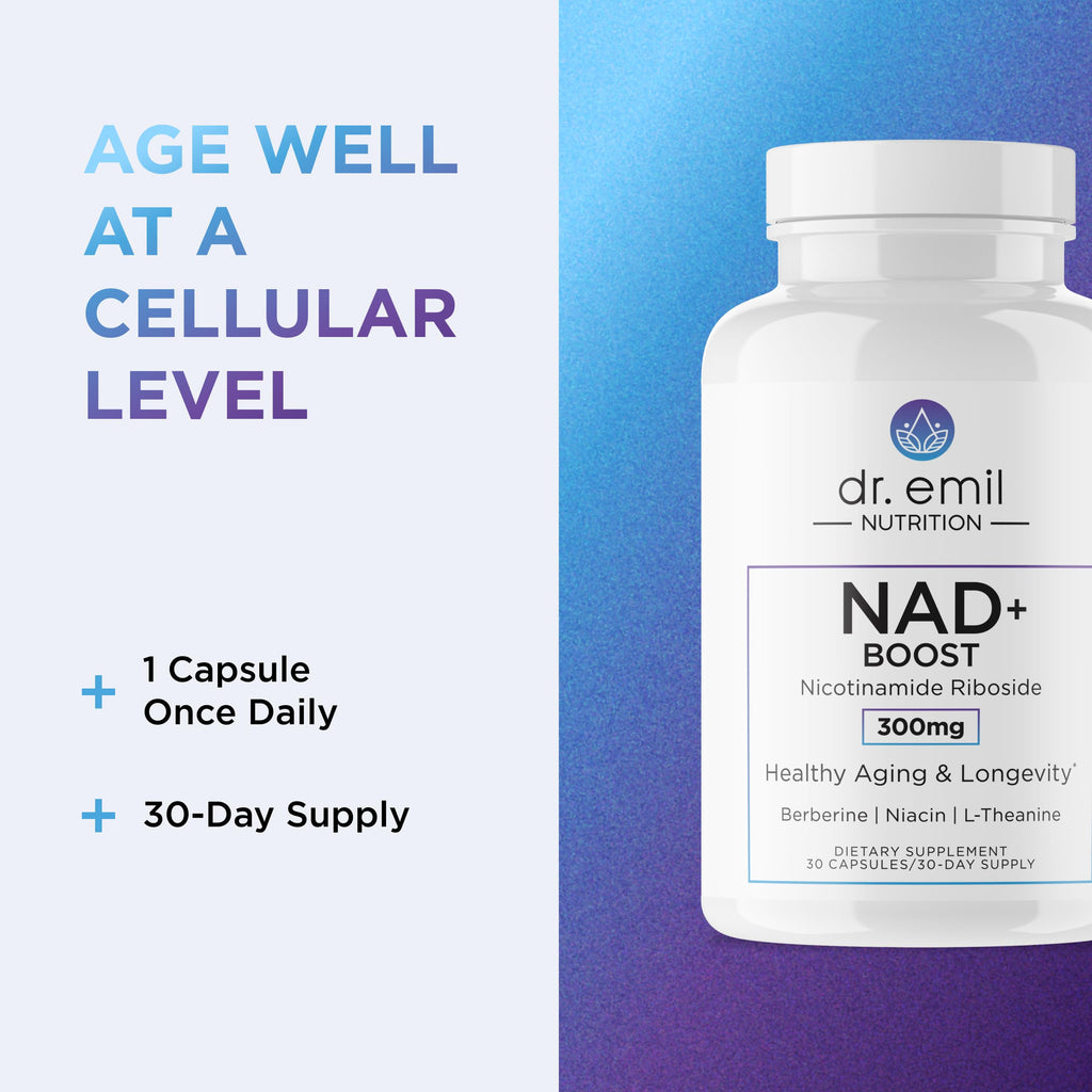 DR. EMIL NUTRITION NAD+ Boost - Nicotinamide Riboside Supplement for Longevity, Healthy Aging & Cellular Regeneration - NAD Supplement with with Berberine, L-Theanine & Niacin - 30-Day Supply DR. EMIL NUTRITION Au supplements