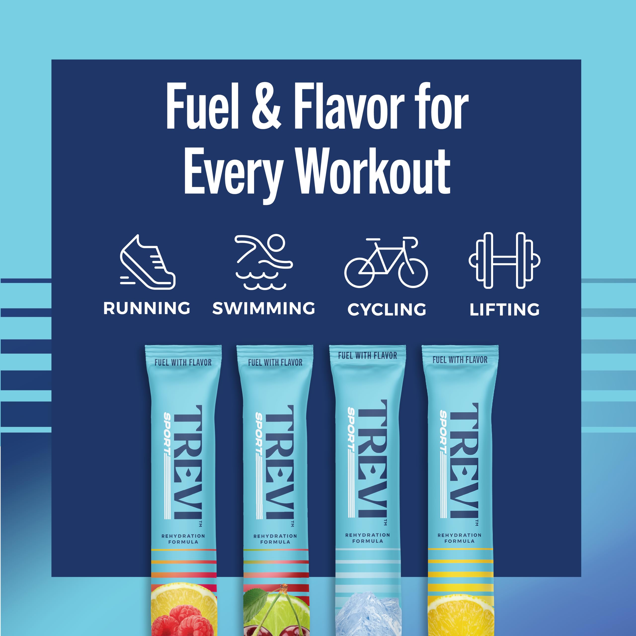 TREVI™ Sport Electrolytes Powder Packets Sugar Free - 800mg Sodium - 250mg Potassium - 100mg Magnesium - Water Drink Mix Rehydration Essentials - 20 Count - Variety Pack