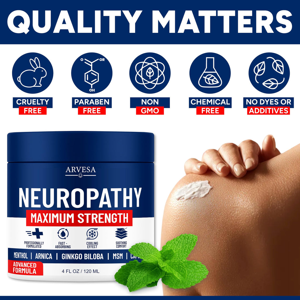 Neuropathy Cream - Maximum Strength - Arnica, MSM, Hemp Seed Oil, Ginkgo Biloba, Capsaicin - Non-Greasy with Cooling Effect - Value Pack - Natural Ingredients - Formulated in USA Arvesa Au supplements