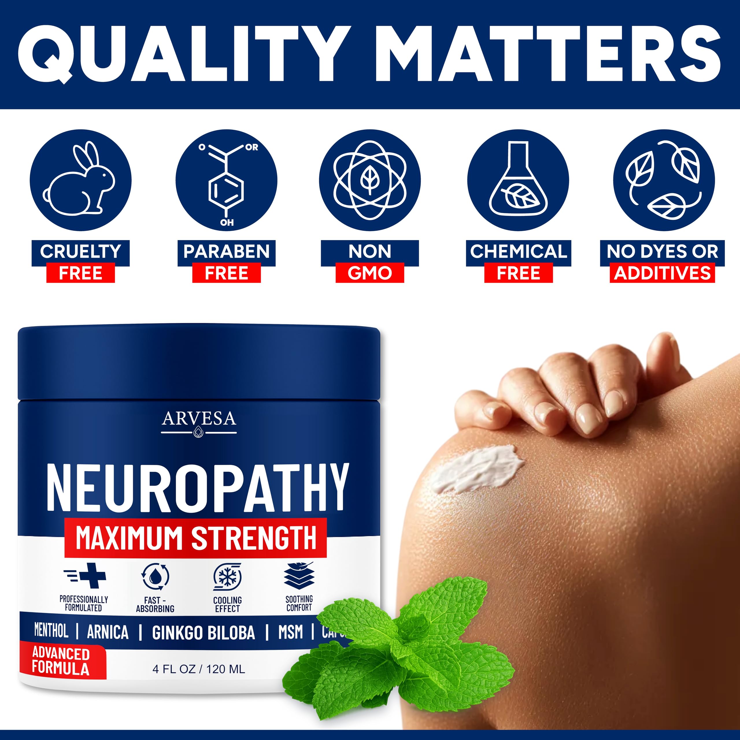 Neuropathy Cream - Maximum Strength - Arnica, MSM, Hemp Seed Oil, Ginkgo Biloba, Capsaicin - Non-Greasy with Cooling Effect - Value Pack - Natural Ingredients - Formulated in USA Arvesa Au supplements