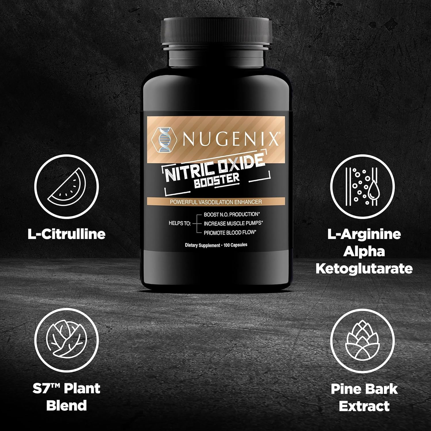 Nugenix Nitric Oxide Booster Supplement - Nitric Oxide Flow, L-Arginine, L-Citrulline, Pine Bark Extract - Vasodilator - 100 Capsules