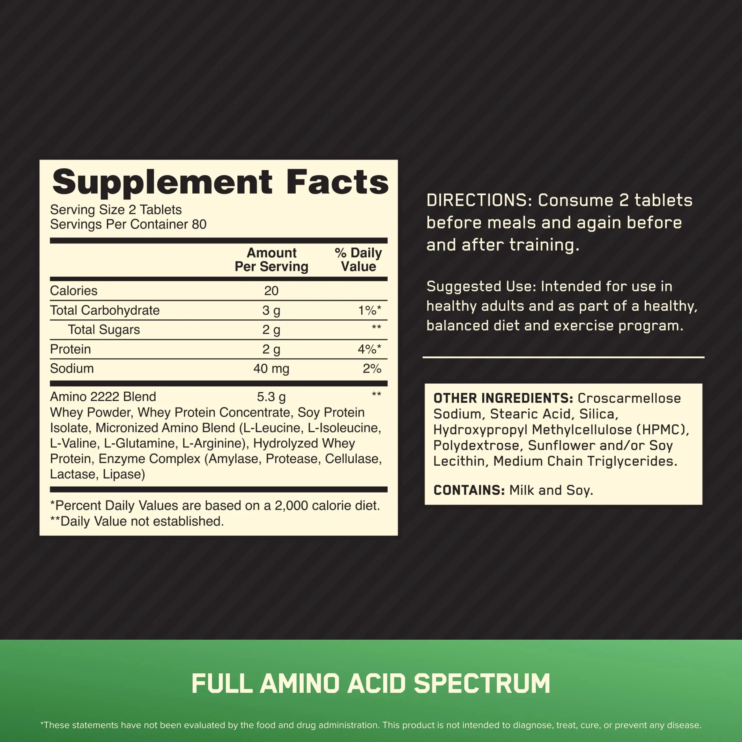 Optimum Nutrition Superior Amino 2222 Tablets, Complete Essential Amino Acids, EAAs Optimum Nutrition Au supplements
