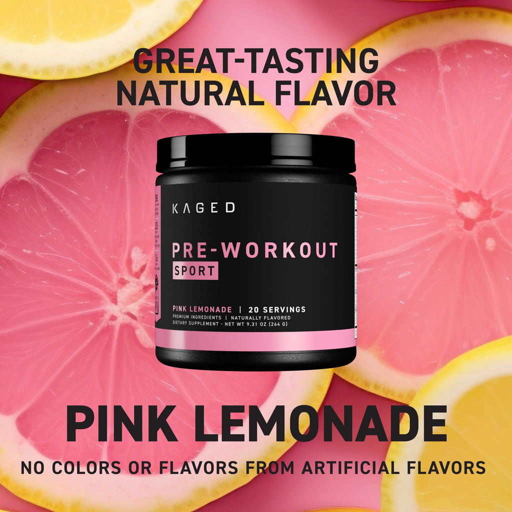 Kaged Sport Pre Workout Powder for Men & Women, Pink Lemonade, Sport Certified, 188mg Caffeine, Nitric Oxide, Beta Alanine, 20 Servings