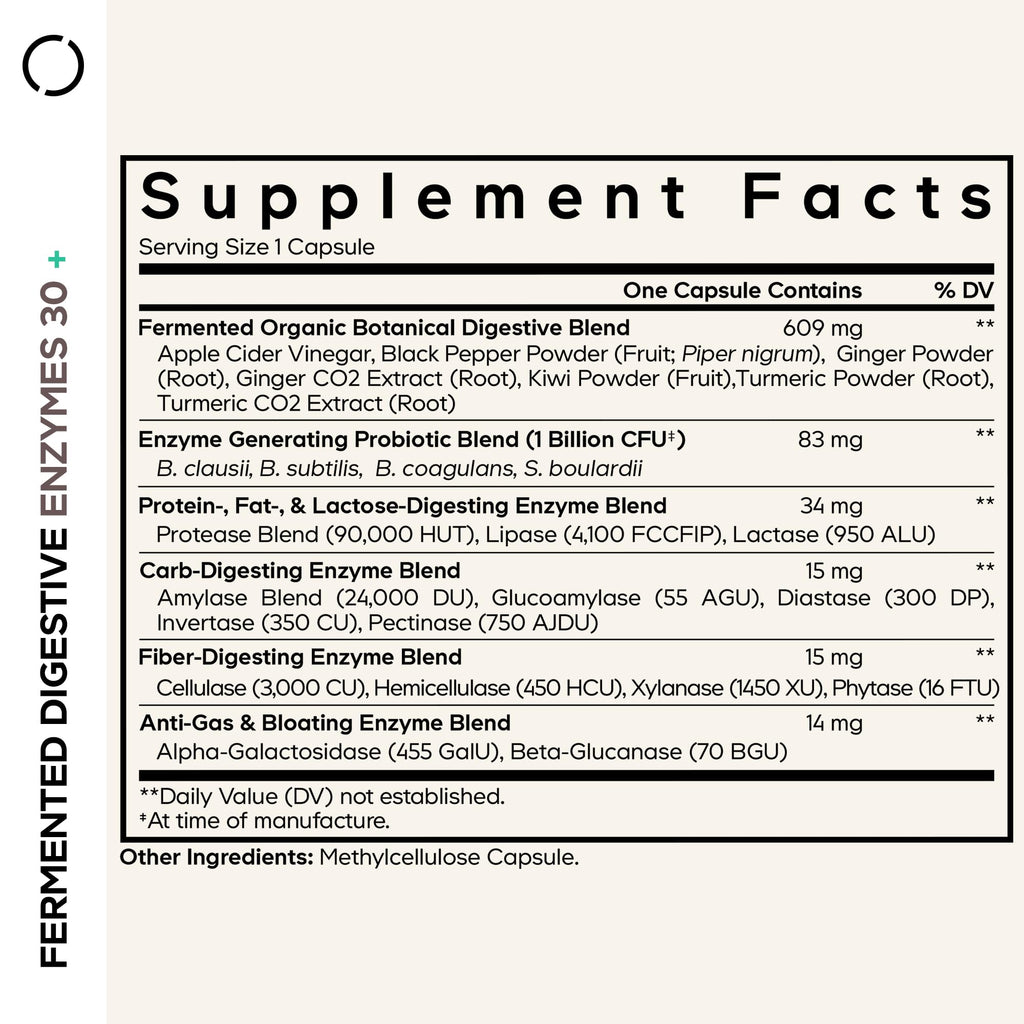 Codeage Fermented Digestive Enzymes Supplement - 14 Digestive Enzymes, Probiotics, Prebiotics, Fermented Botanicals, Plant-Based Multi Pancreatic Enzymes - 1 Capsule a Day - 30 Capsules Codeage Au supplements