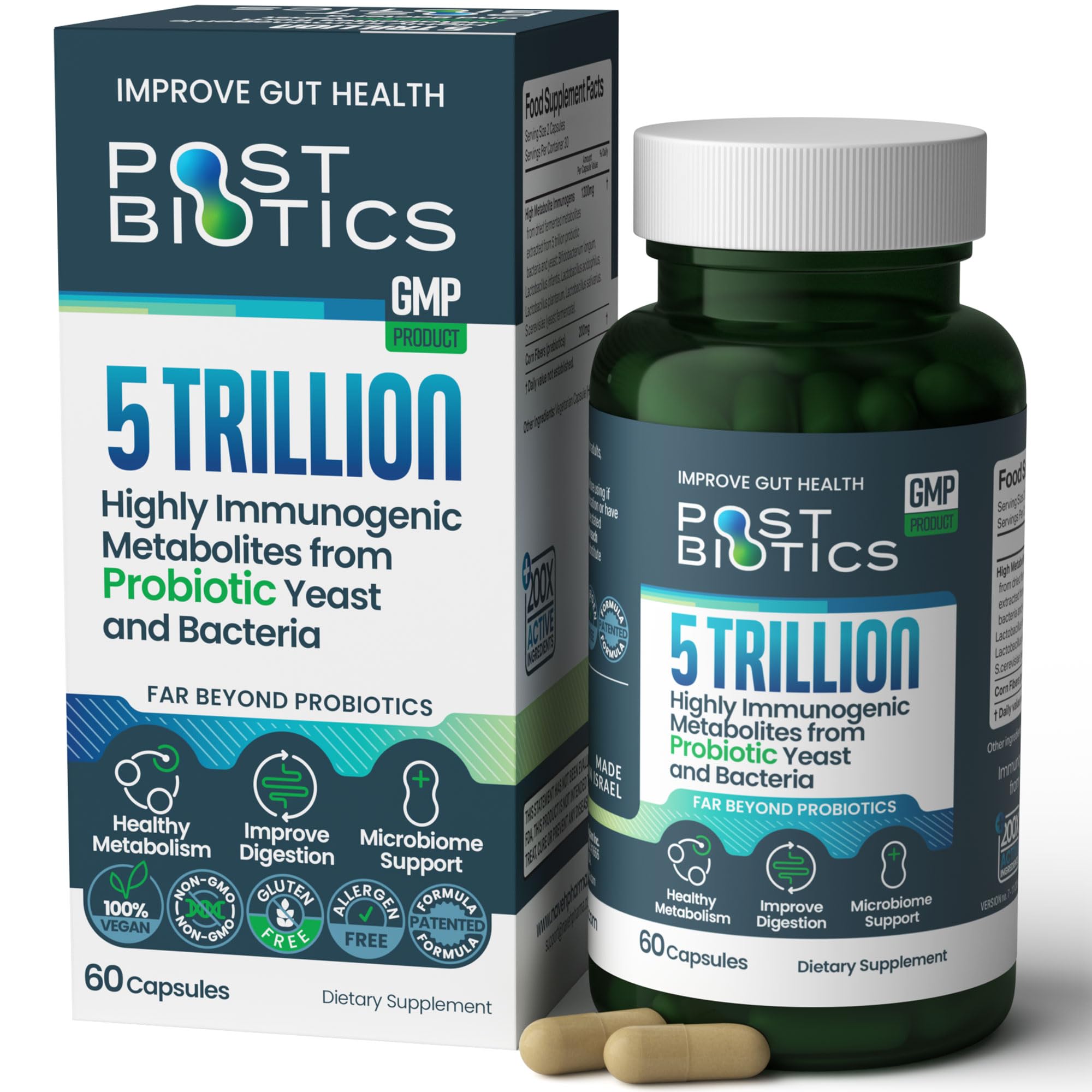 NAVEH PHARMA Adult Postbiotics Capsules for Women and Men | Postbiotics for Gut Health with 200X Ingredients Than Probiotic and Prebiotic | Supports Immunity, Digestion, Microbiome & Metabolism