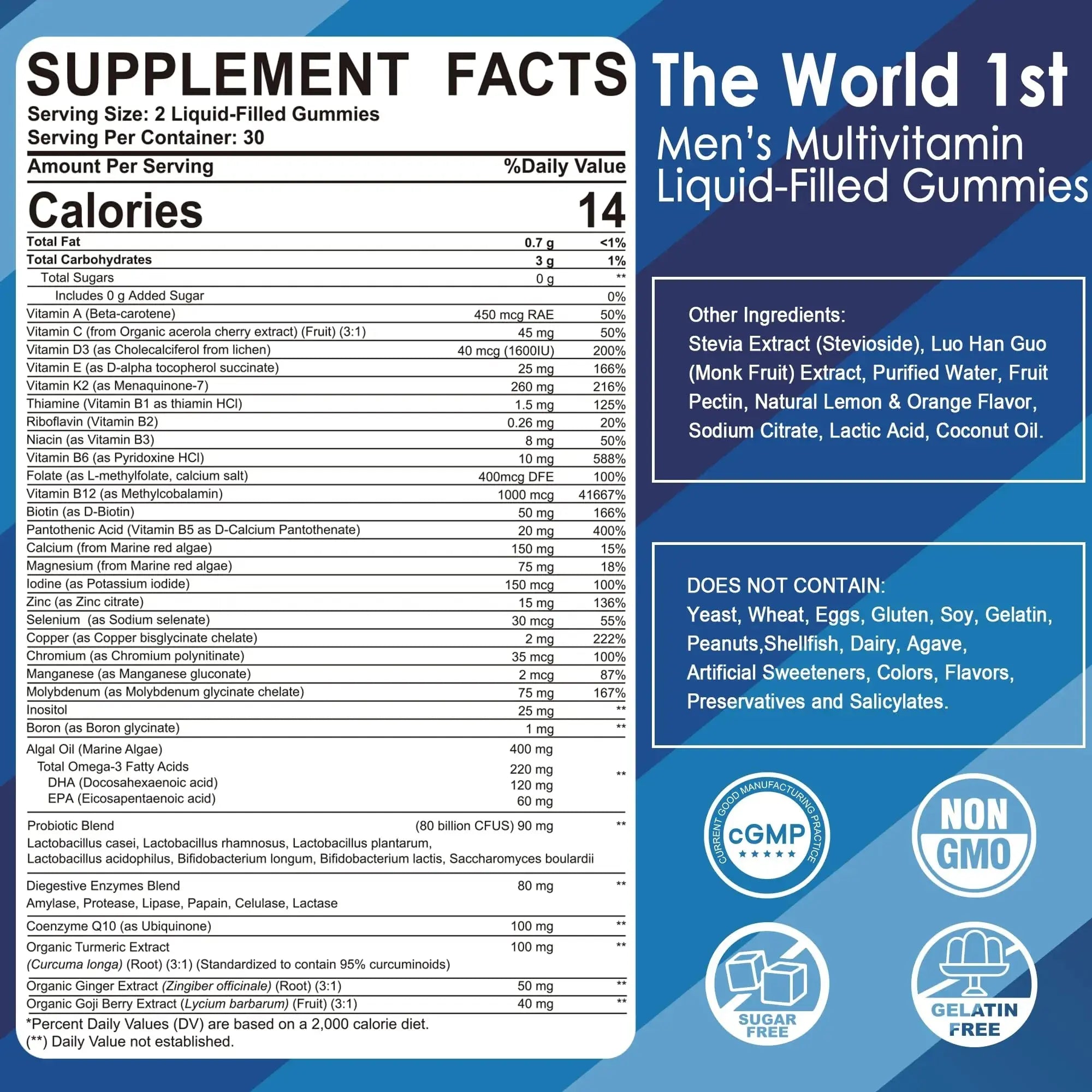 Mens Multivitamins Gummies, Methylated Multivitamin for Men, B Complex, Minerals, Vegan Omega 3, Probiotic, Enzyme LILICARE Au supplements