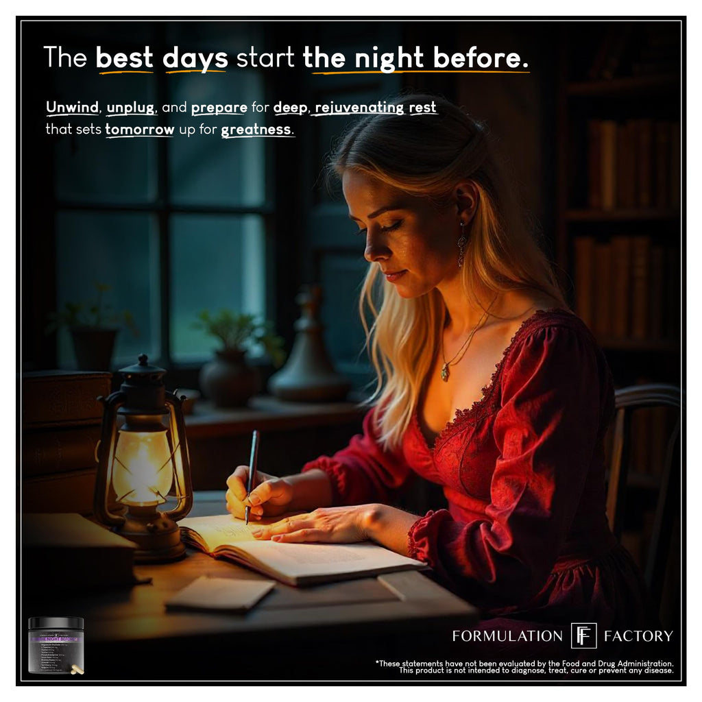 Formulation Factory The Night Before 10-in-1 Sleep Support | Melatonin 4mg, Magnesium Glycinate 300mg, L-Theanine, Glycine & More | Supports Relaxation,