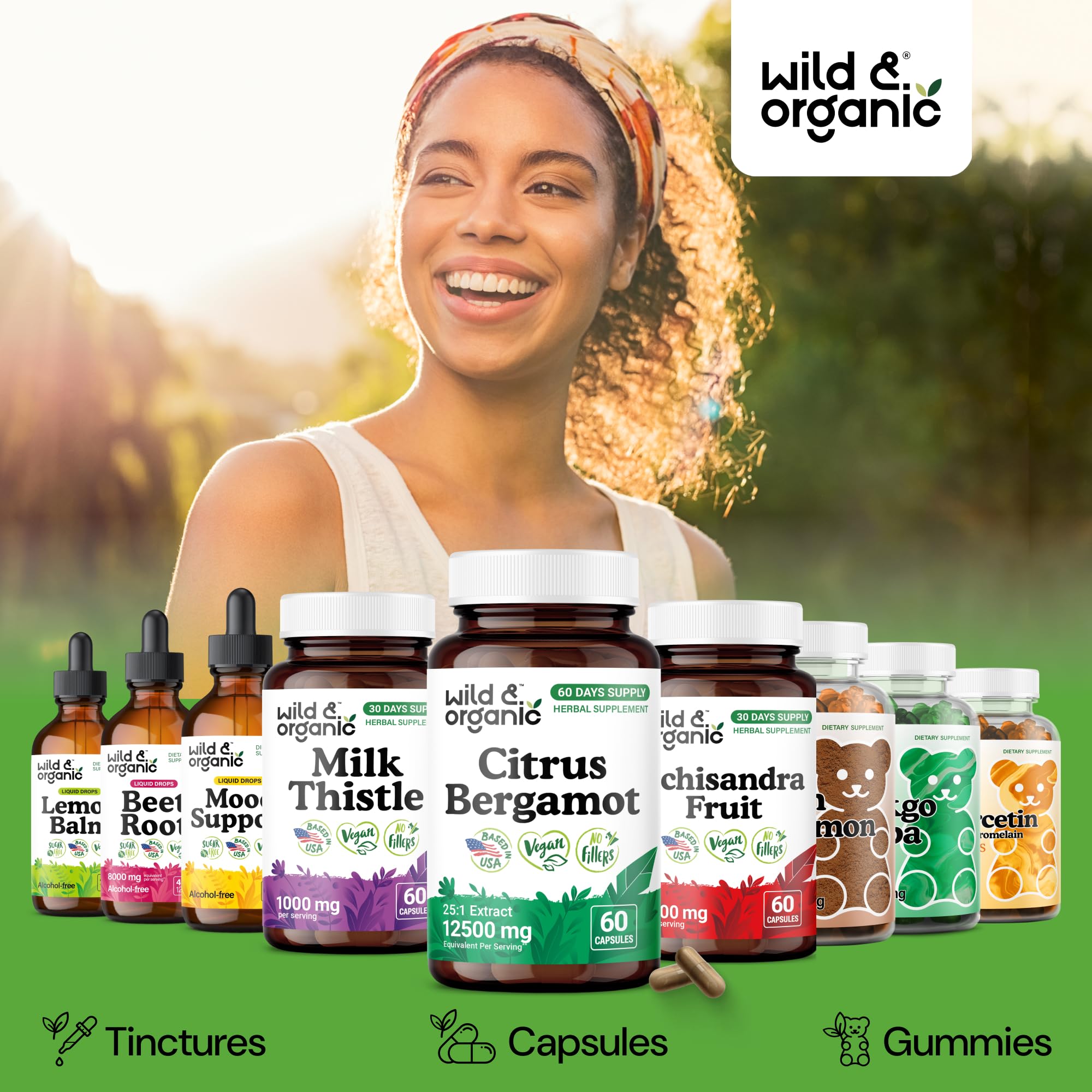 Wild & Organic Citrus Bergamot Capsules - Antioxidant & Overall Support - Citrus Bergamot Extract Capsules - Bergamia Fruit Powder Supplement