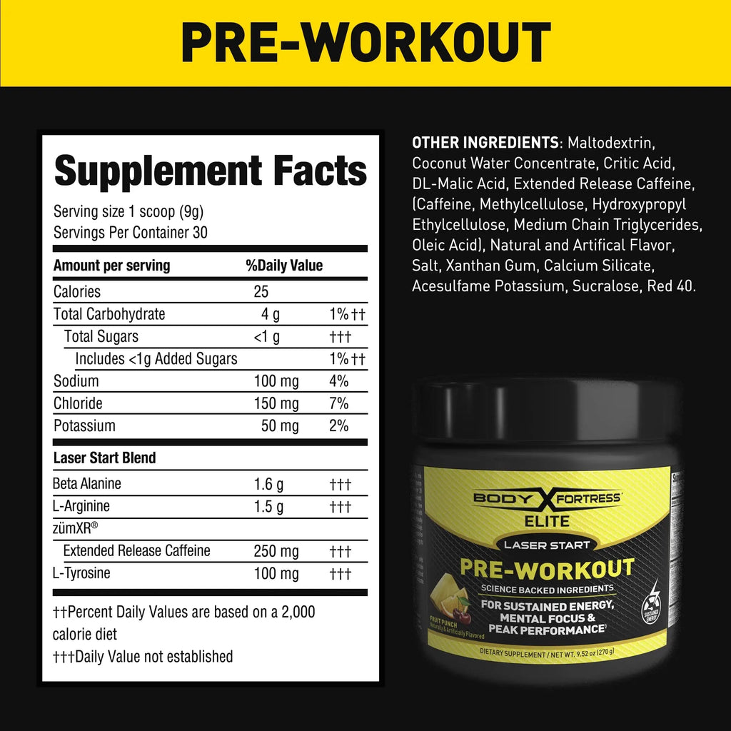 Body Fortress Elite Laser Start Pre-Workout Powder,ZümXR Caffeine for Sustained Energy Body Fortress Au supplements