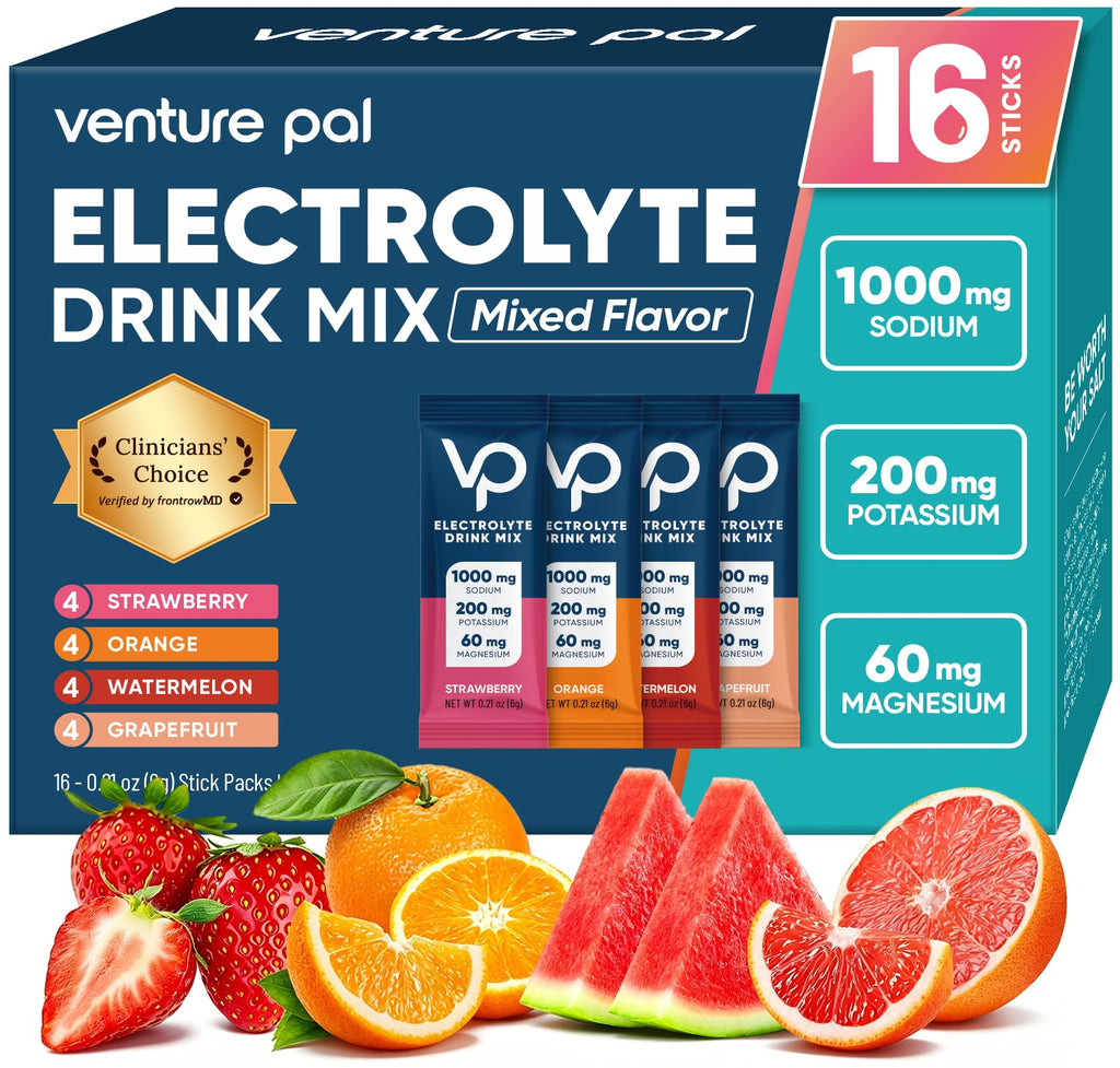 Venture Pal High Sodium Sugar Free Electrolytes Powder Packet - Hydration Packets with Vitamin, Sodium & Potassium | Zero Calories | Vegan, Keto & Paleo Friendly