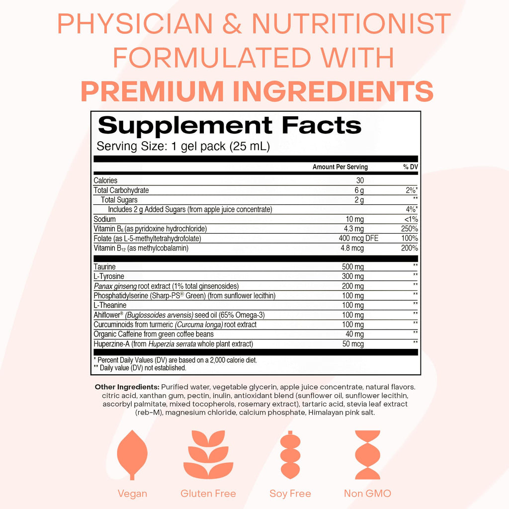 Healthycell Focus & Recall, Daily Liquid Brain Supplement for Focus & Memory - Nootropics Supplement for Concentration & Alertness with L-Theanine, Omega-3 & Taurine - 14 Gel Packs Healthycell Au supplements