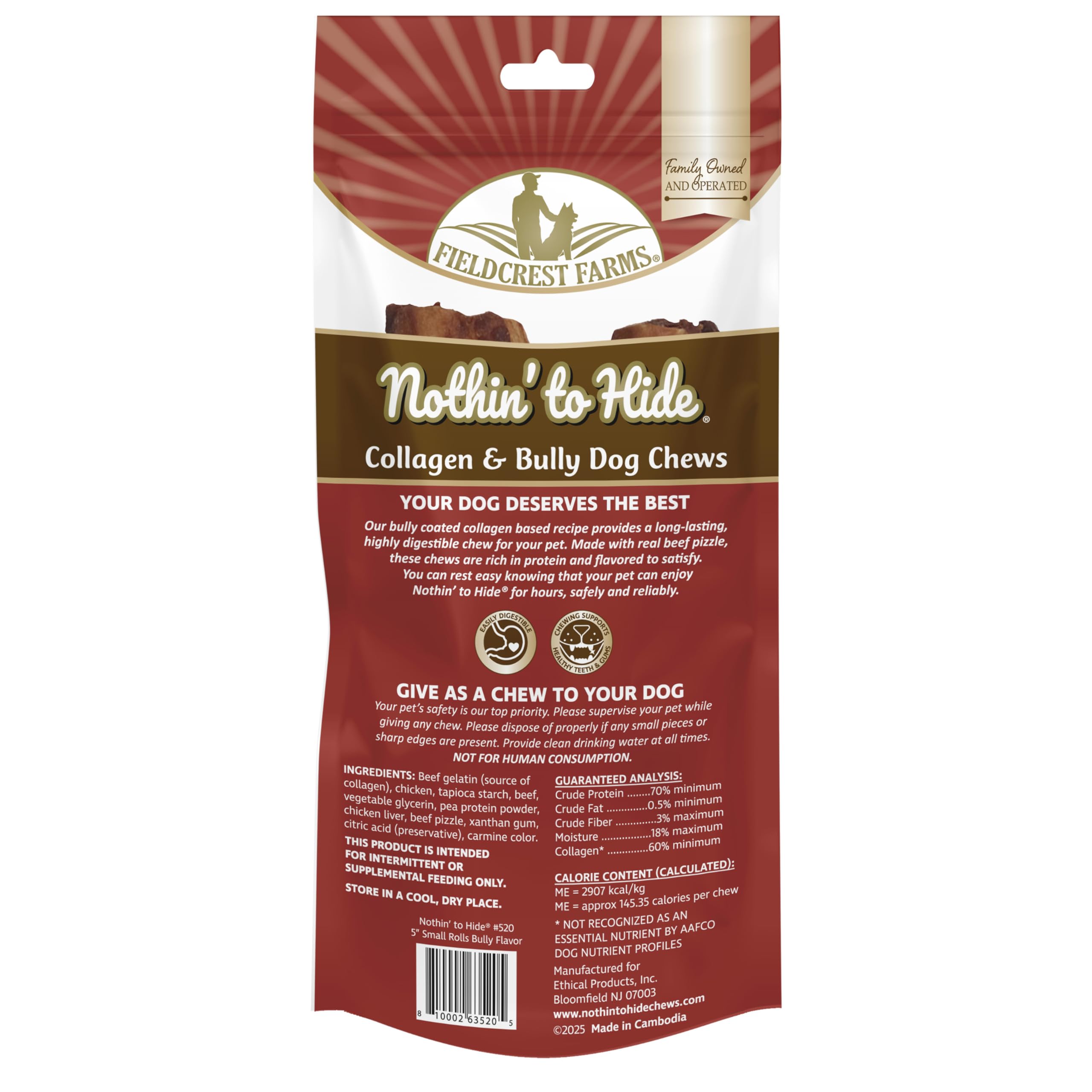 Fieldcrest Farms Nothin’ to Hide Collagen & Bully Small Rolls, 5 Inch, Beef Bully Flavor, Highly Digestible Chews That Support Skin, Coat, Joints & Muscles, for Moderate Chewers Under 25 Lbs, 2 Pack Fieldcrest Farms Au supplements
