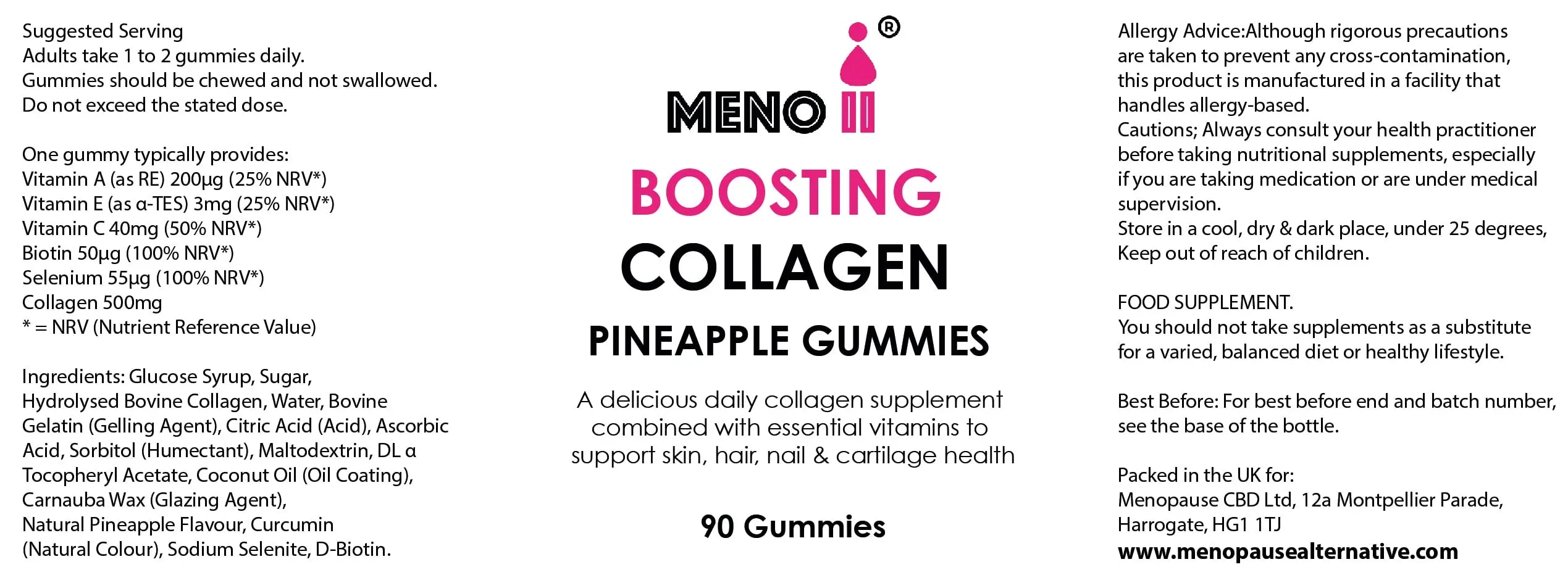 Meno® Boosting Collagen Natural Pineapple 90 Gummies Meno II Au supplements