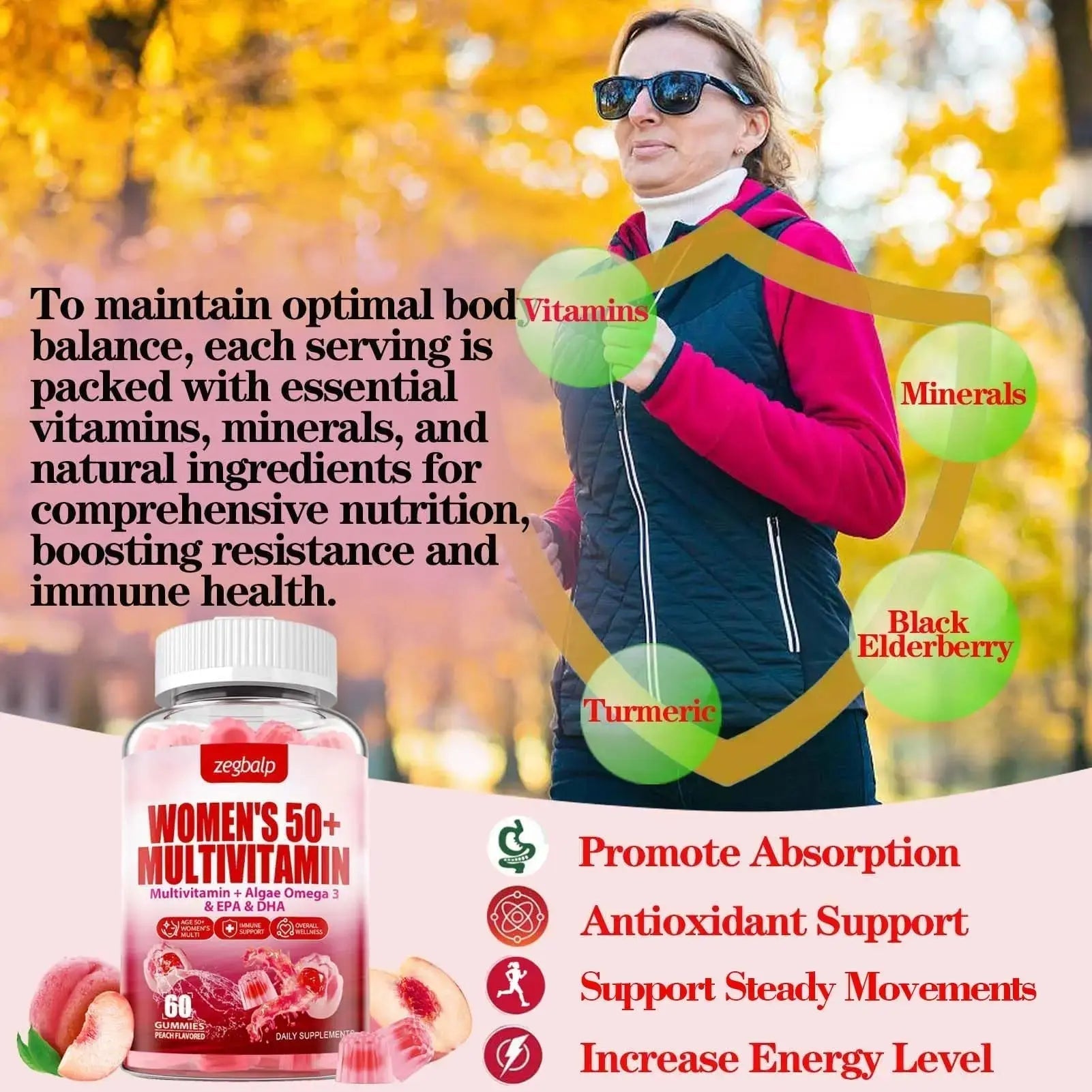 ZEGBALP Sugar-Free Womens Multivitamin 50 Plus Gummies with Calcium, Magnesium, Zinc, Vitamin A, C, D3, E, K2, B Complex, Folate, Biotin ZEGBALP Au supplements