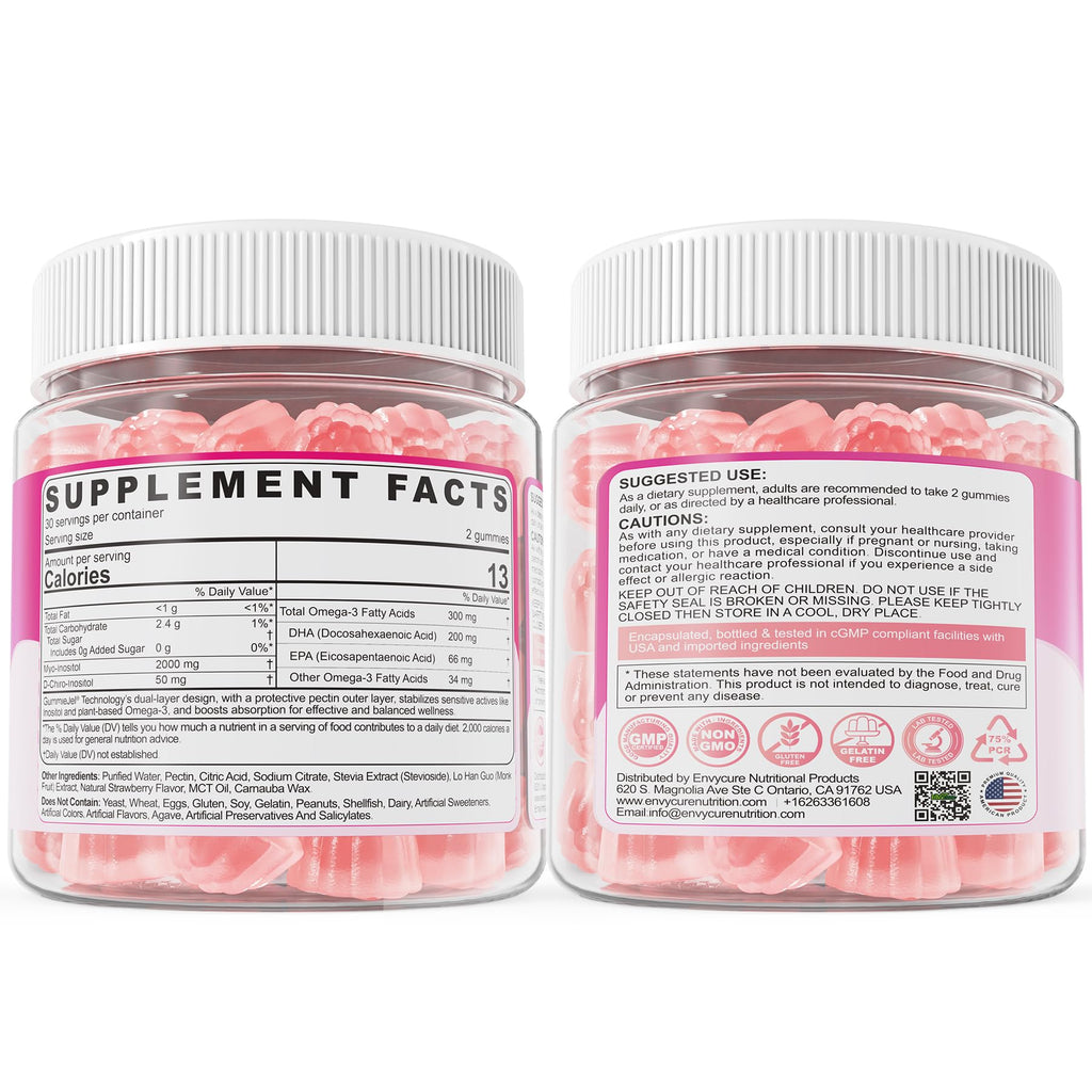 Myo-Inositol & D-Chiro Ideal 40:1, Inositol + Omega-3(3:1) Gummies, Hormone Balance for Women | Sugar Free Inositol Gummies w/Omega 3 DHA:EPA (3:1), Inositol Supplement for Cycle Health, Vegan, 60 Ct EnvyCure Au supplements