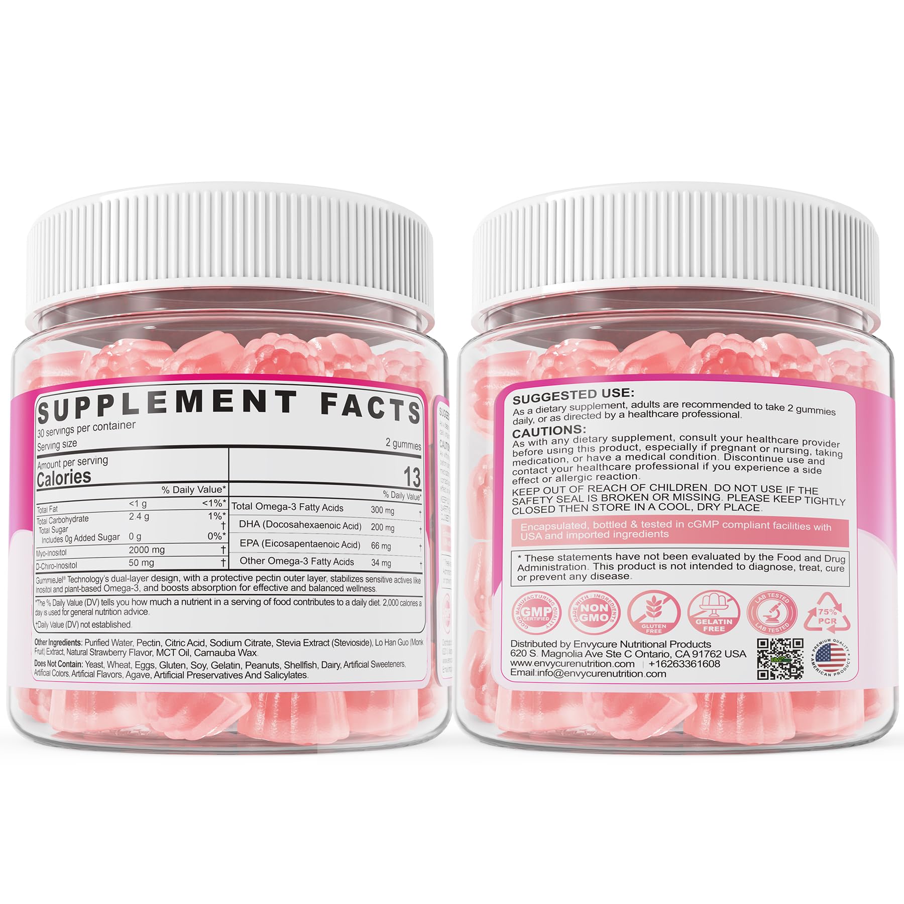 Myo-Inositol & D-Chiro Ideal 40:1, Inositol + Omega-3(3:1) Gummies, Hormone Balance for Women | Sugar Free Inositol Gummies w/Omega 3 DHA:EPA (3:1), Inositol Supplement for Cycle Health, Vegan, 60 Ct EnvyCure Au supplements