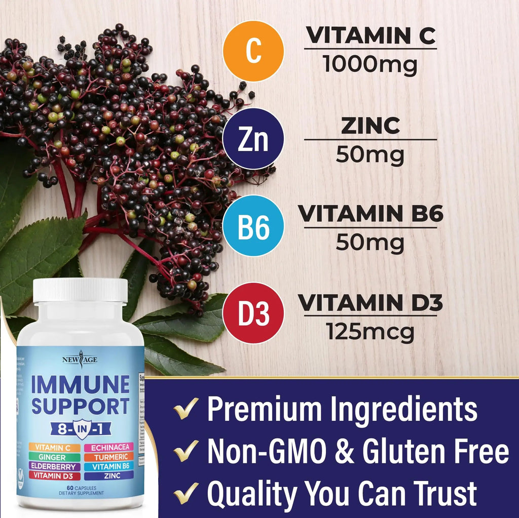 NEW AGE 8 in 1 Immune Support Booster Supplement with Echinacea, Vitamin C NEW AGE Au supplements