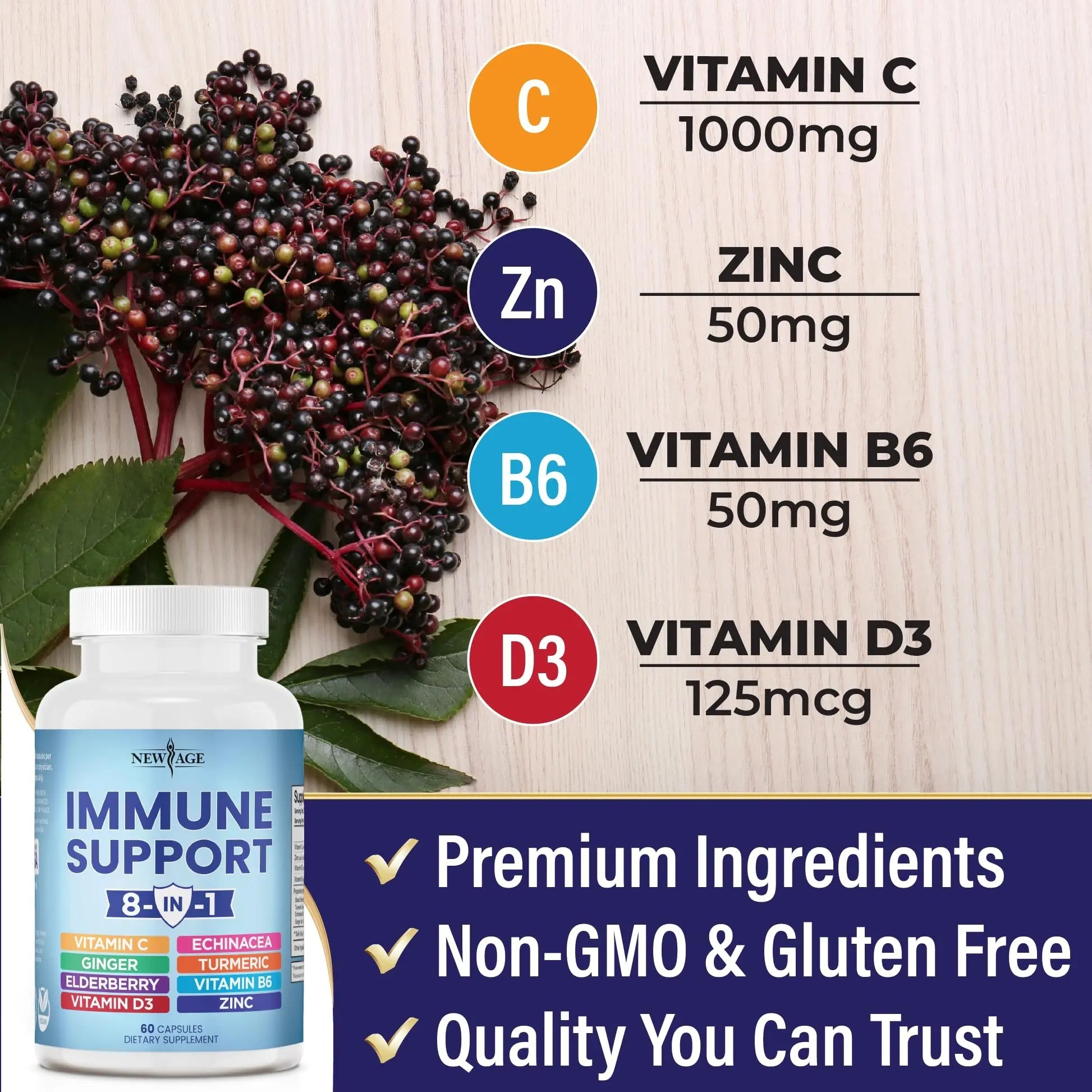 NEW AGE 8 in 1 Immune Support Booster Supplement with Echinacea, Vitamin C NEW AGE Au supplements