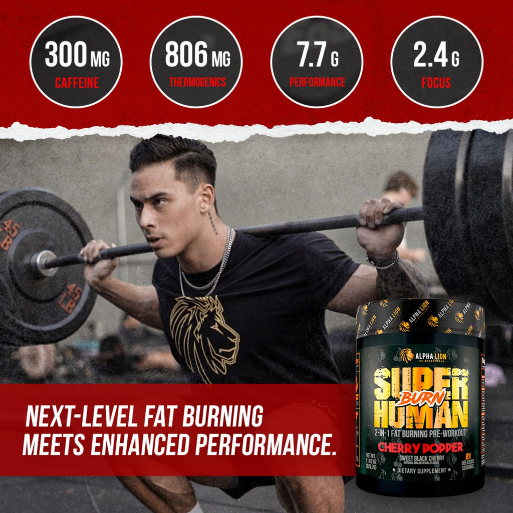 ALPHA LION Superhuman Burn – 2 in 1 Metabolism Booster Pre Workout and Thermogenic Burner for Men – Appetite Suppressant