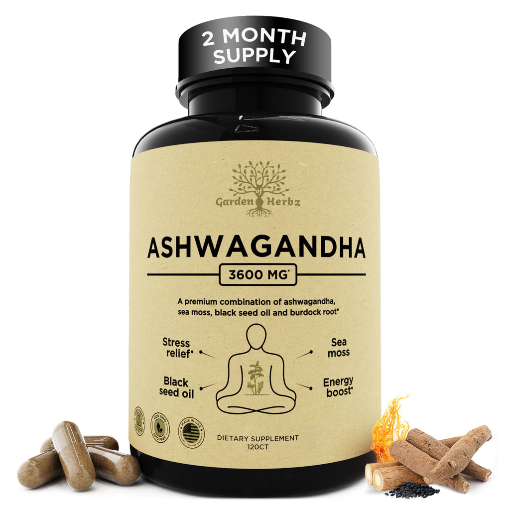 Garden of Herbz Organic Ashwagandha Root & Irish Sea Moss – 3,600 mg Ashwagandha Supplement with Black Seed Oil, & Burdock Root – Herbal Supplement for Energy, Calm, Mood, & Wellness, 120 Caps Garden of Herbz Au supplements