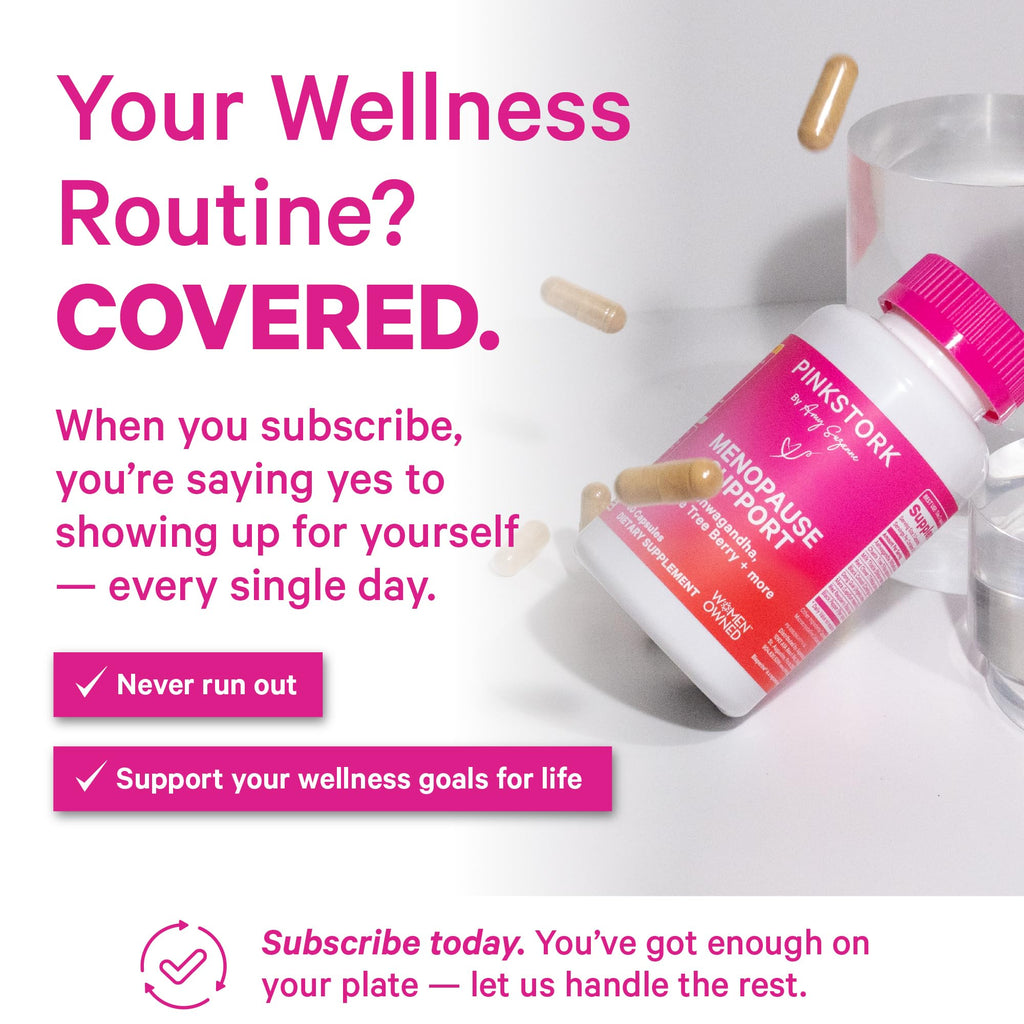 Pink Stork Menopause Support for Women - Hot Flash, Mood, Sleep, Weight, Cortisol & Hormonal Balance - Vegan, Estrogen-Free Perimenopause Relief - Ashwagandha, Maca - 60 Capsules Pink Stork Au supplements